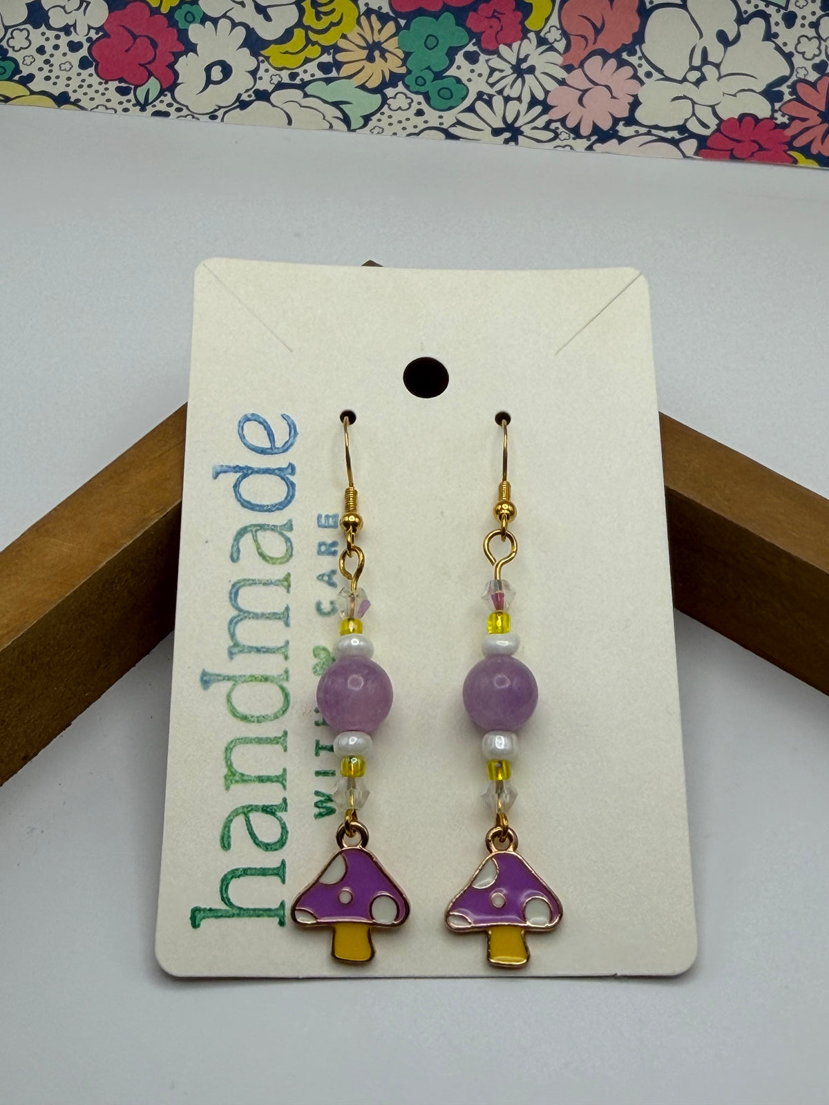 Purple Mushroom Beaded Earrings