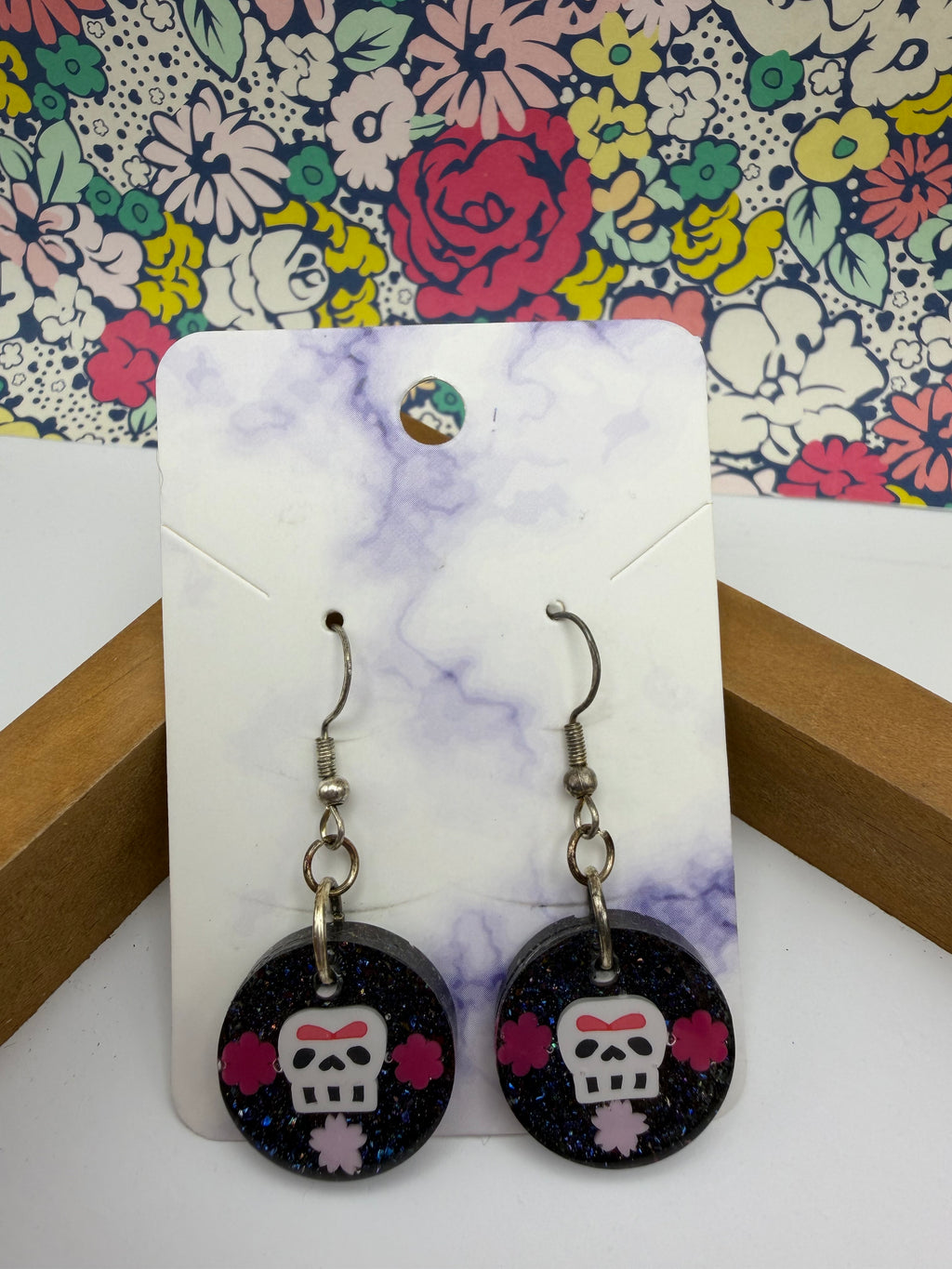 Floral Pink Skelton Round Earrings