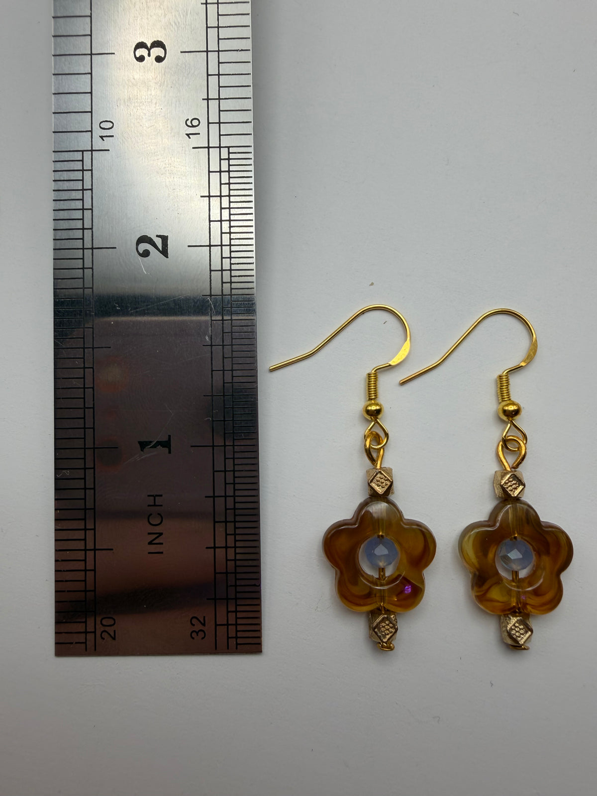 Brown and Blue Flower Beaded Necklace and Earring Set