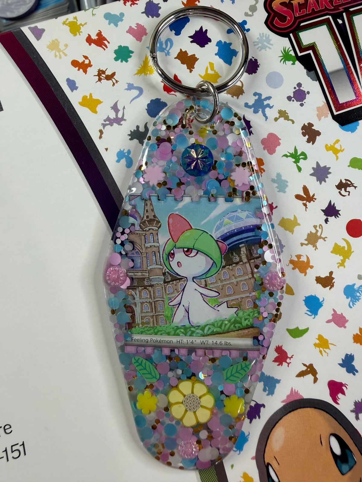 Ralts Pokemon Card Upcycled Keychain