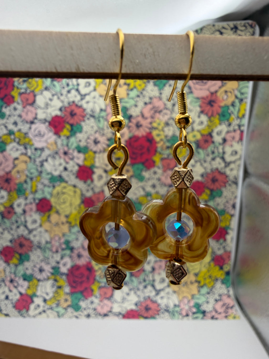 Brown and Blue Flower Beaded Necklace and Earring Set