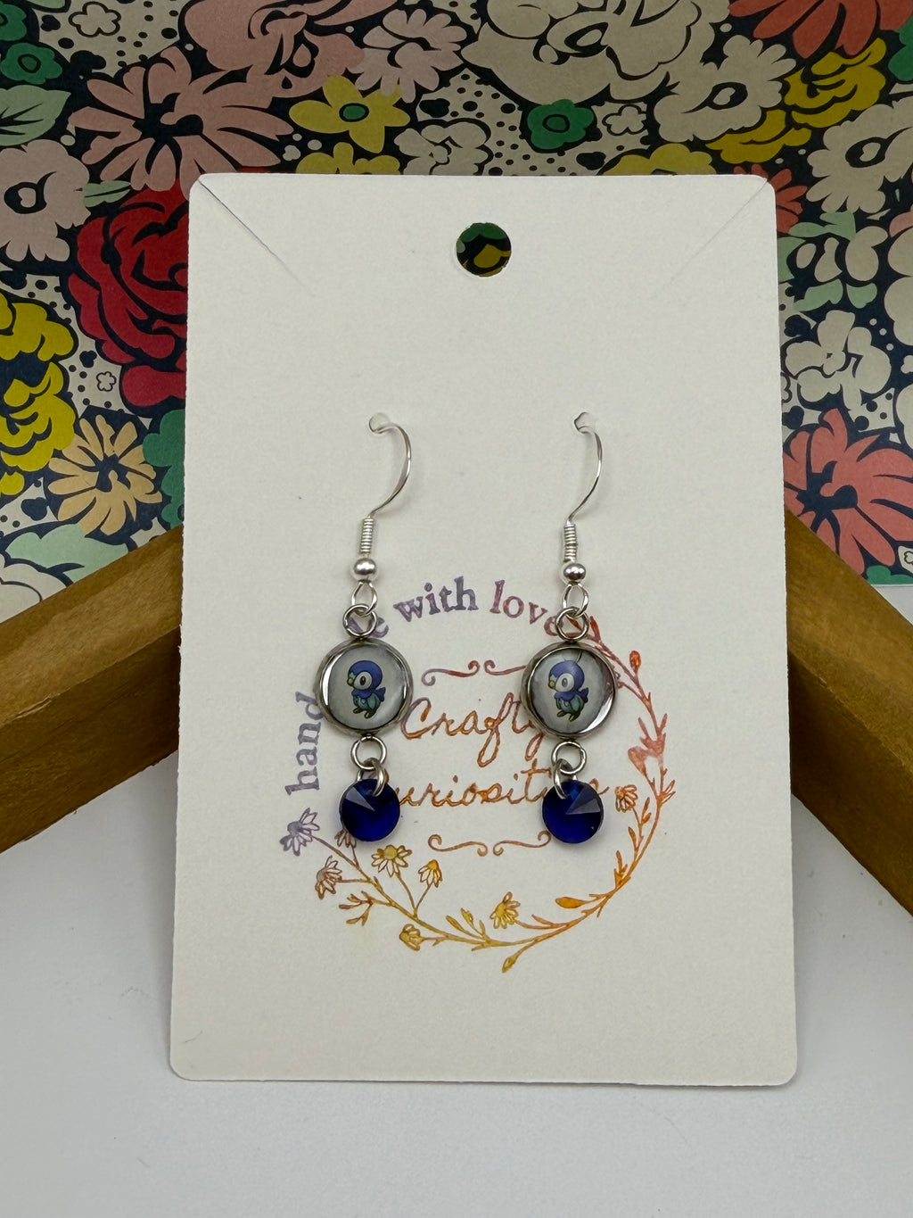 Piplup Upcycled Card Earrings