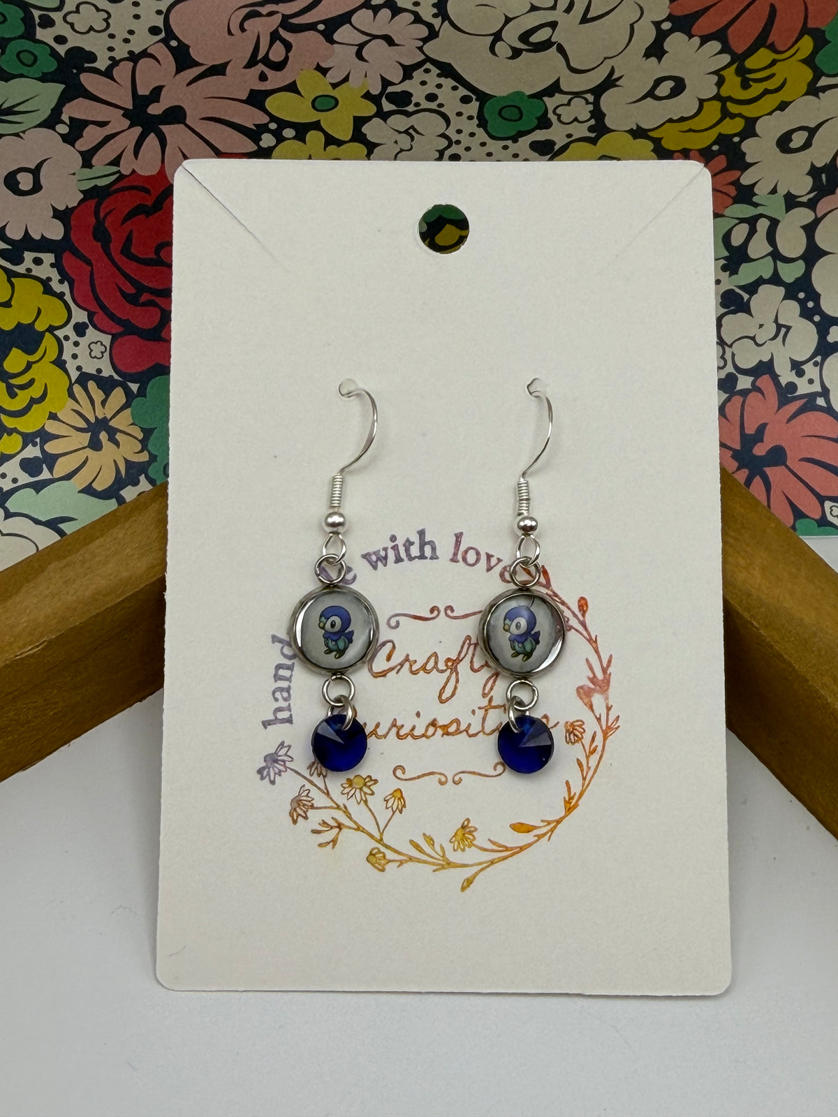 Piplup Upcycled Card Earrings
