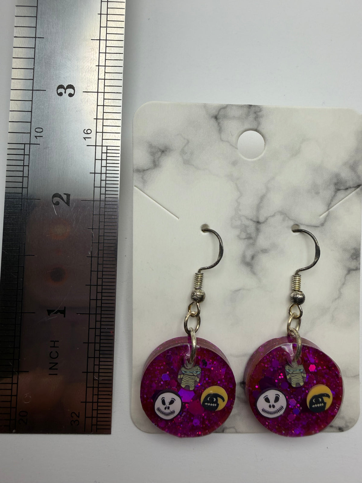Halloween Character Round Purple Earrings