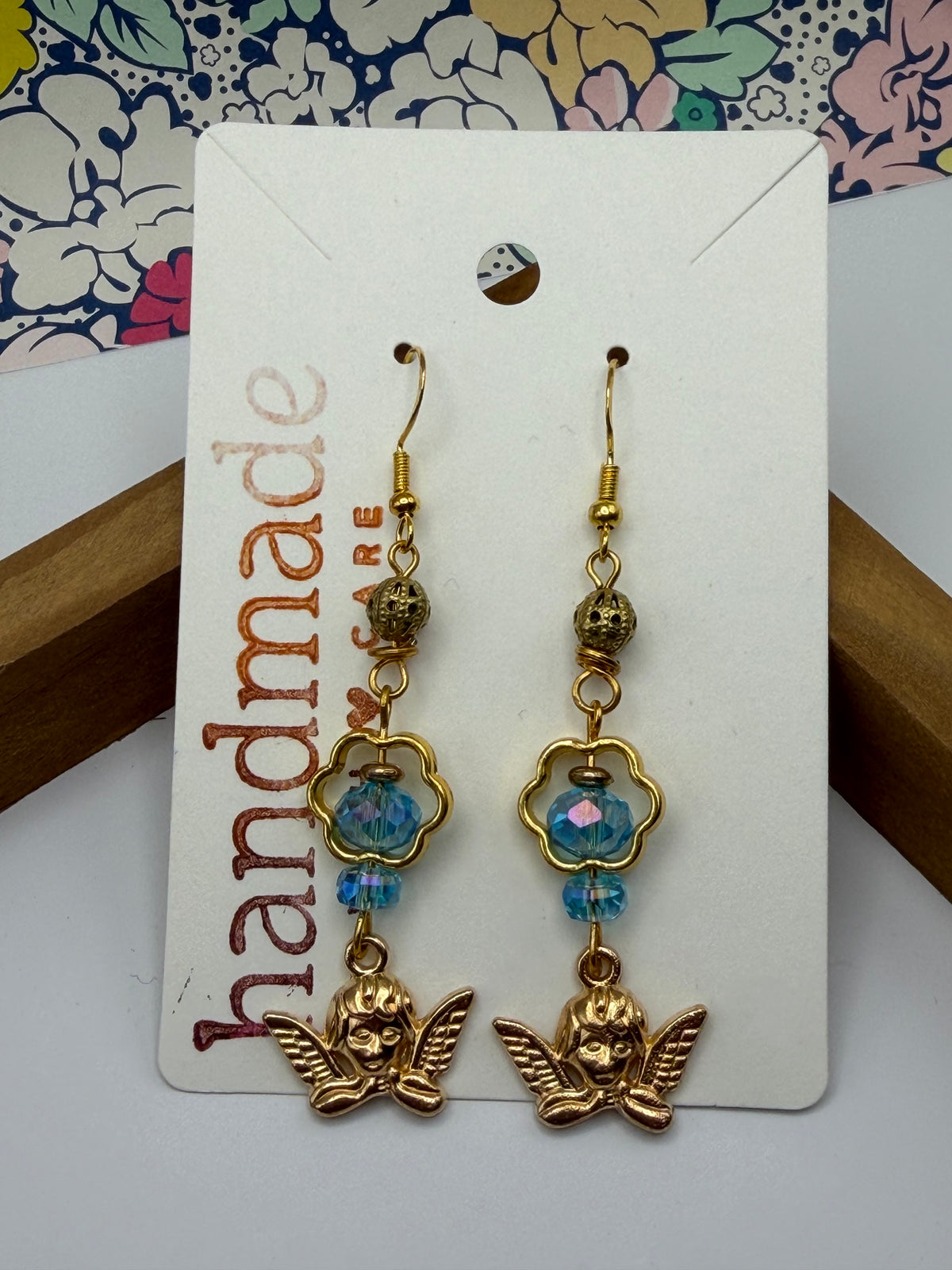Blue and Gold Angel Earrings