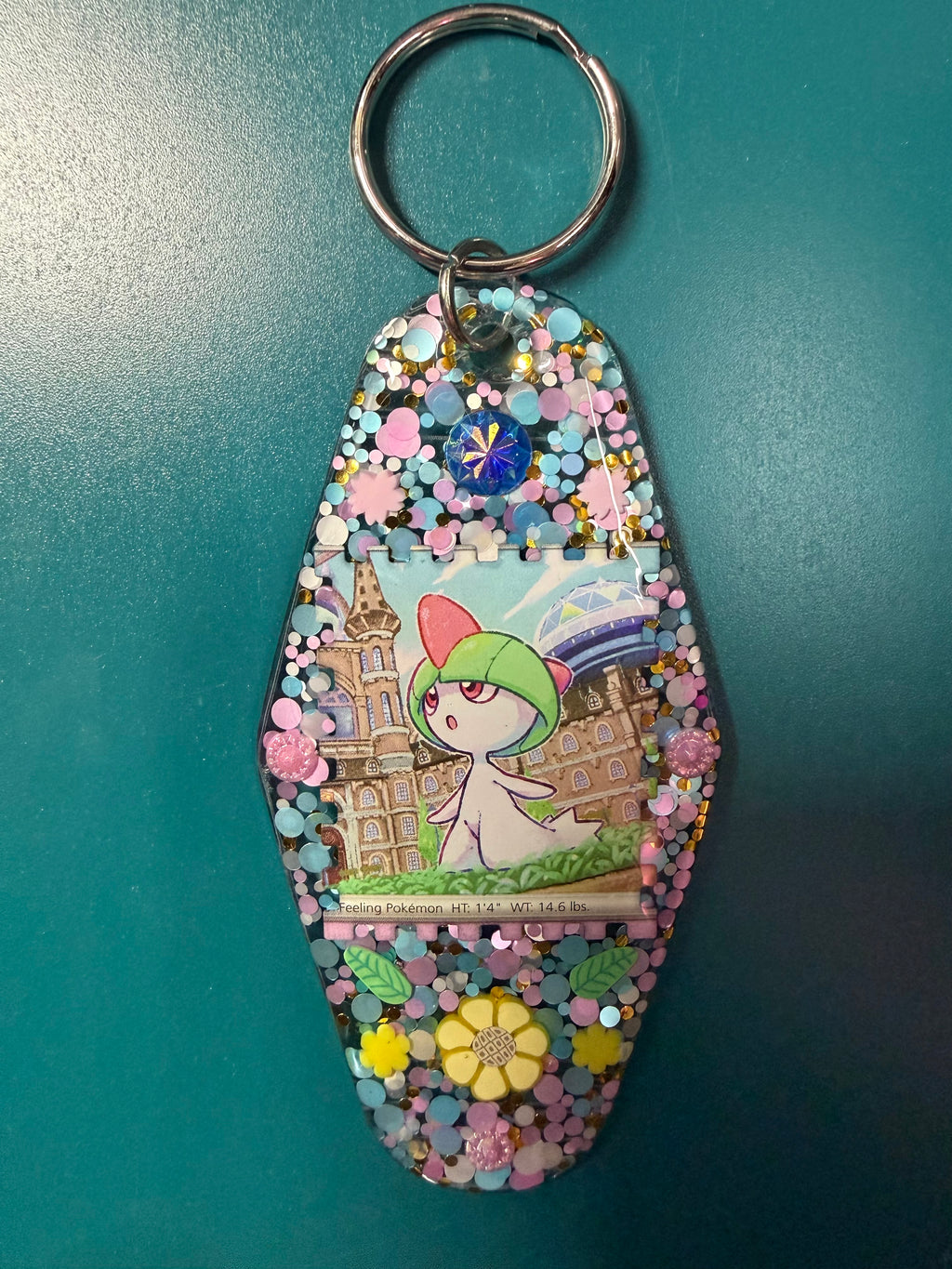 Ralts Pokemon Card Upcycled Keychain
