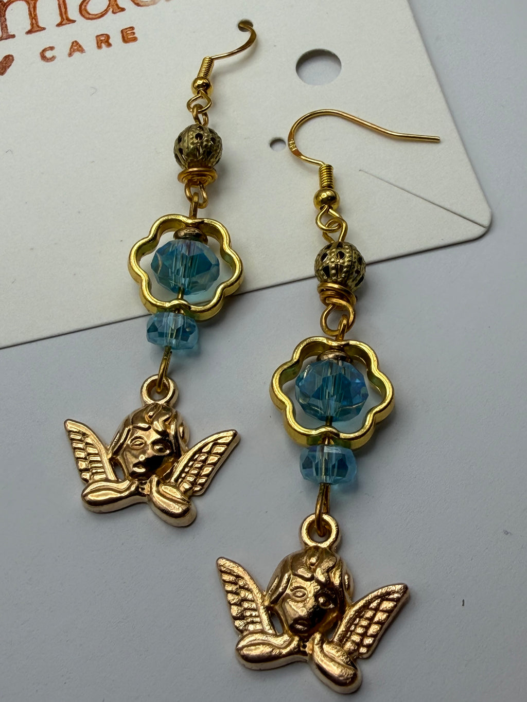 Blue and Gold Angel Earrings