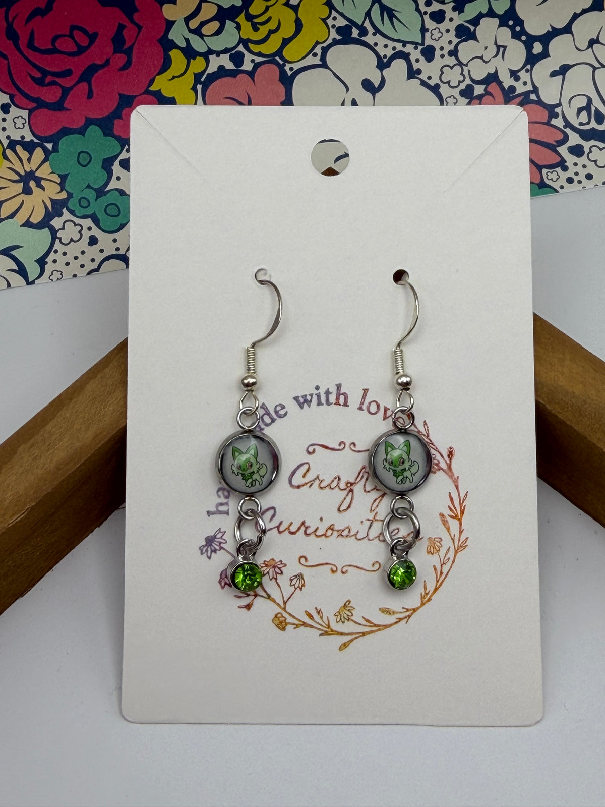 Sprigatito Upcycled Card Earrings