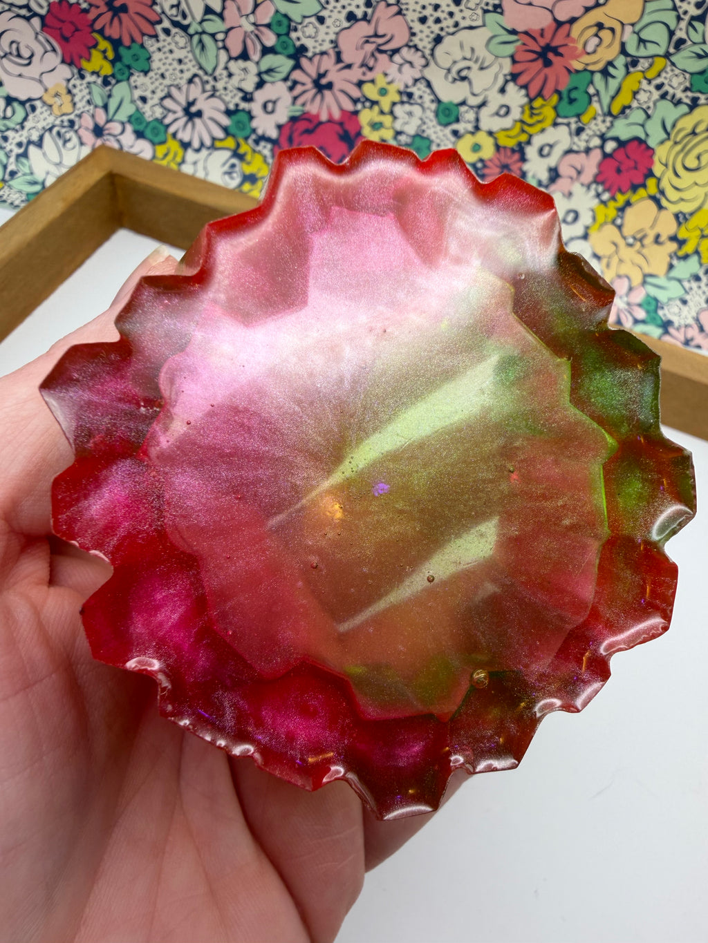 Pink and Green Swirl Resin Crystal Jewelry/Trinket Dish