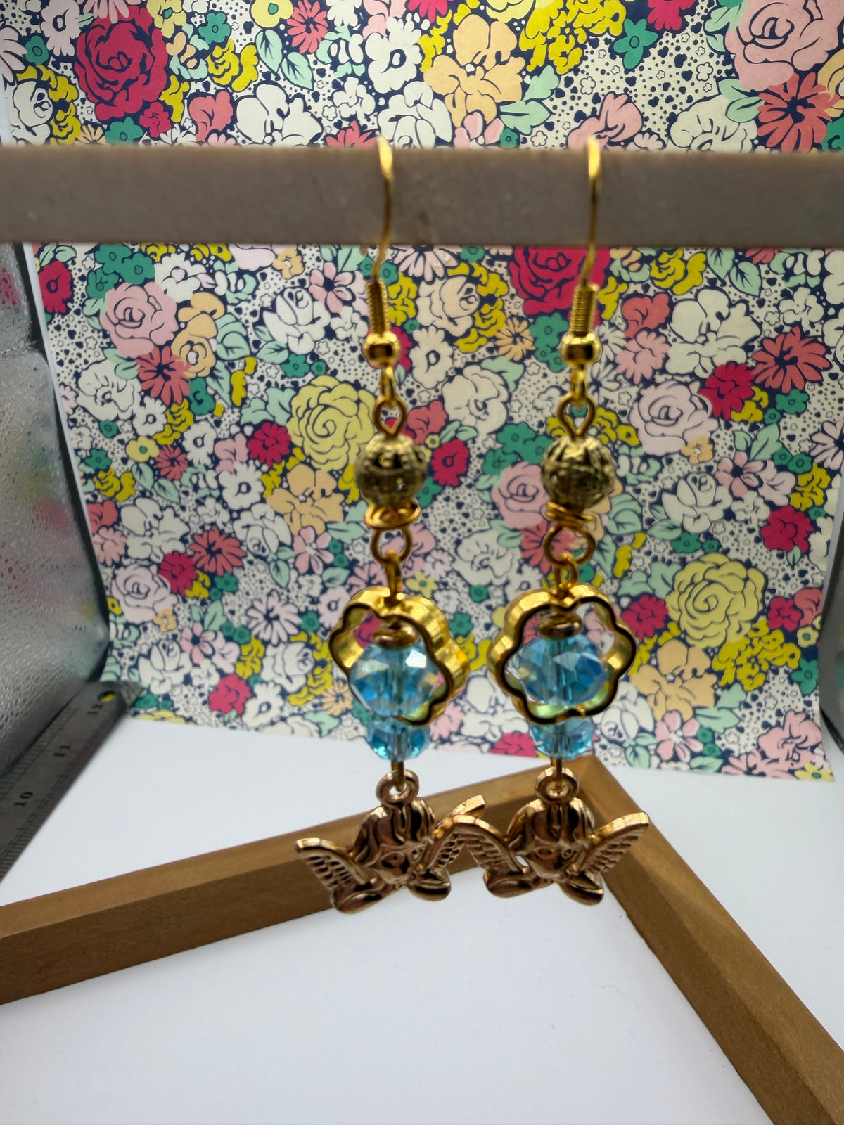 Blue and Gold Angel Earrings
