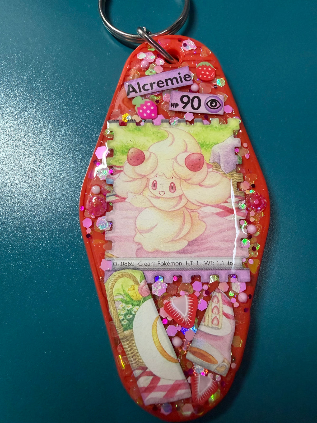Alcremie Pokemon Card Upcycled Keychain