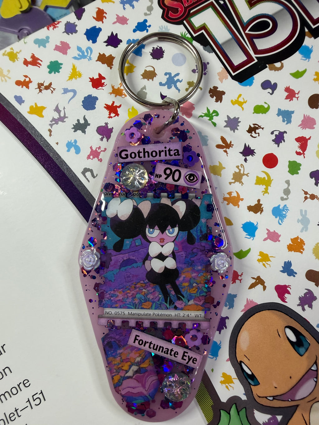 Gothorita Pokemon Card Upcycled Keychain