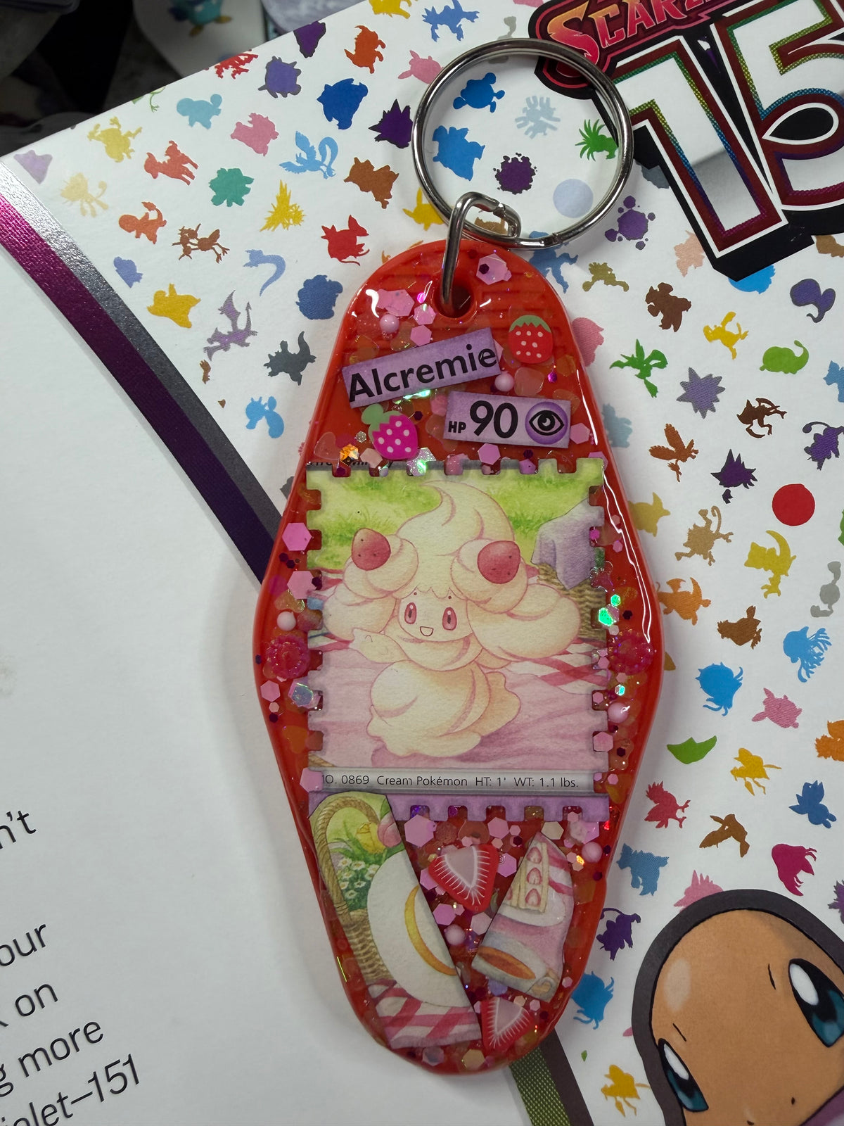 Alcremie Pokemon Card Upcycled Keychain