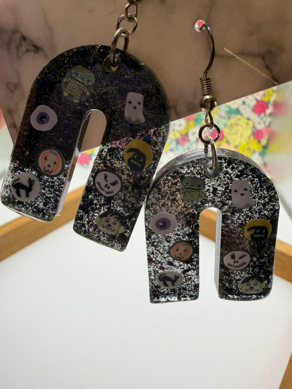Halloween Black Arch Resin Charmed Earrings