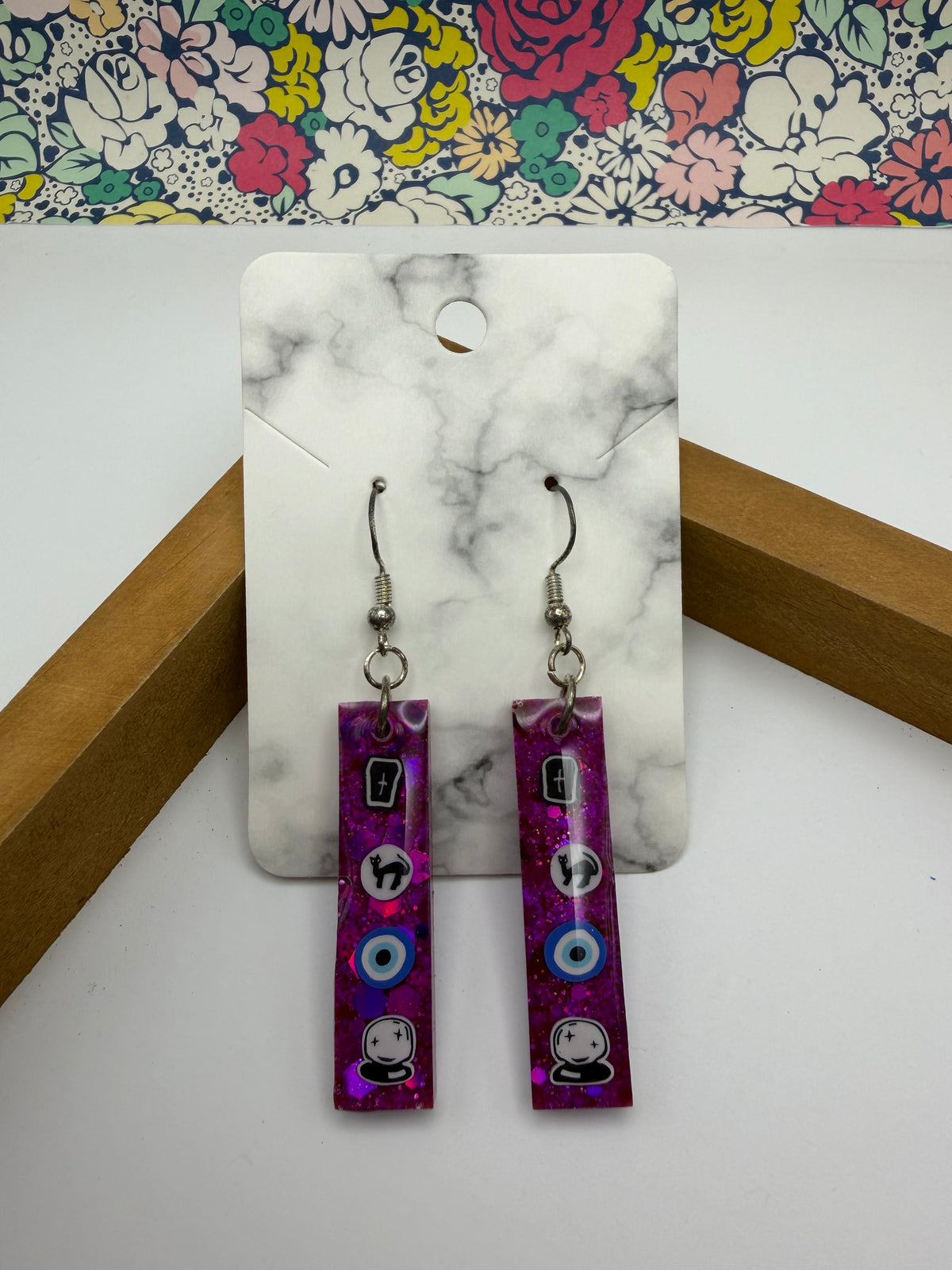 Rectangular Halloween Purple Charm Earrings