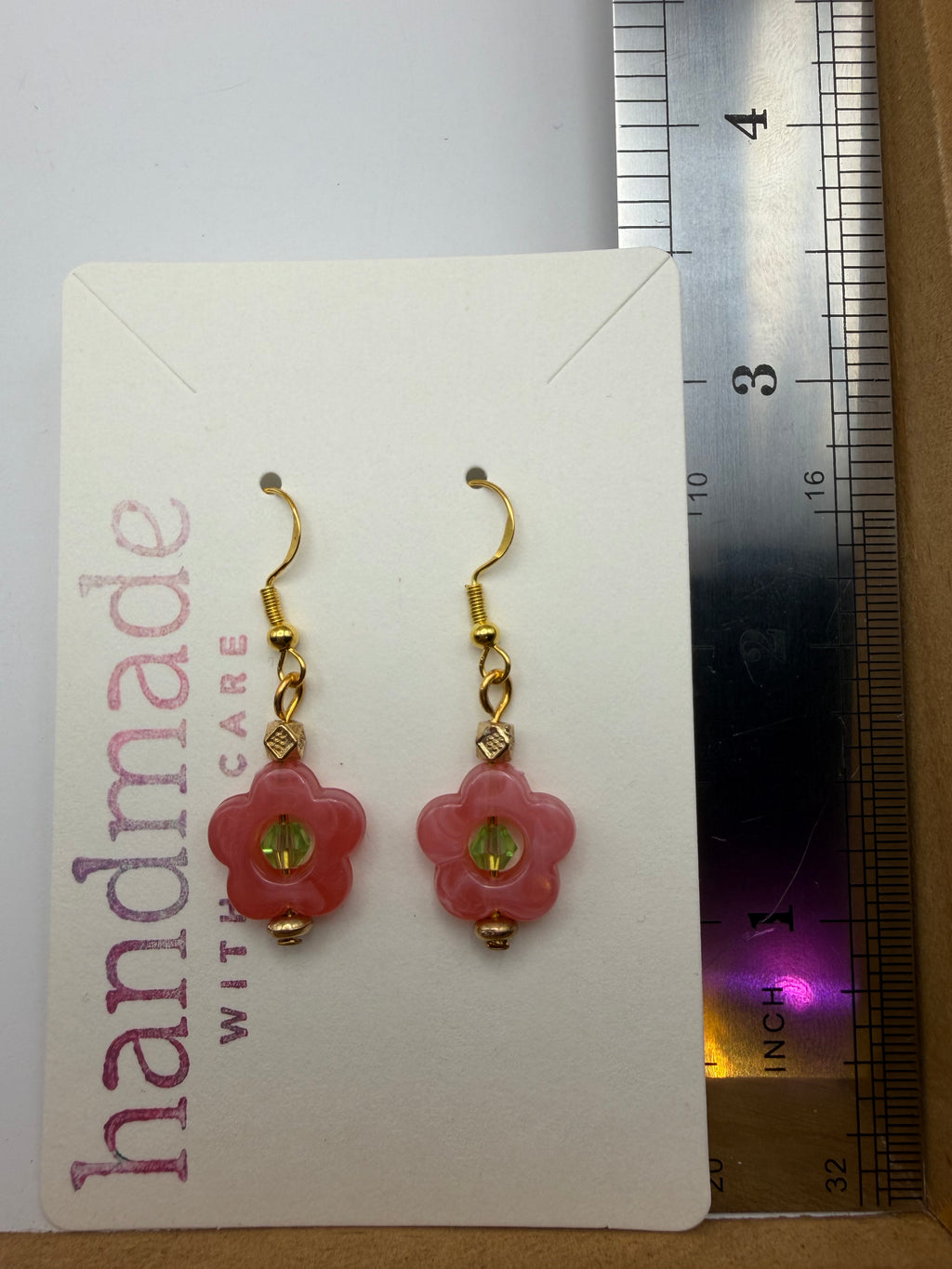 Pink and Green Flower Earrings
