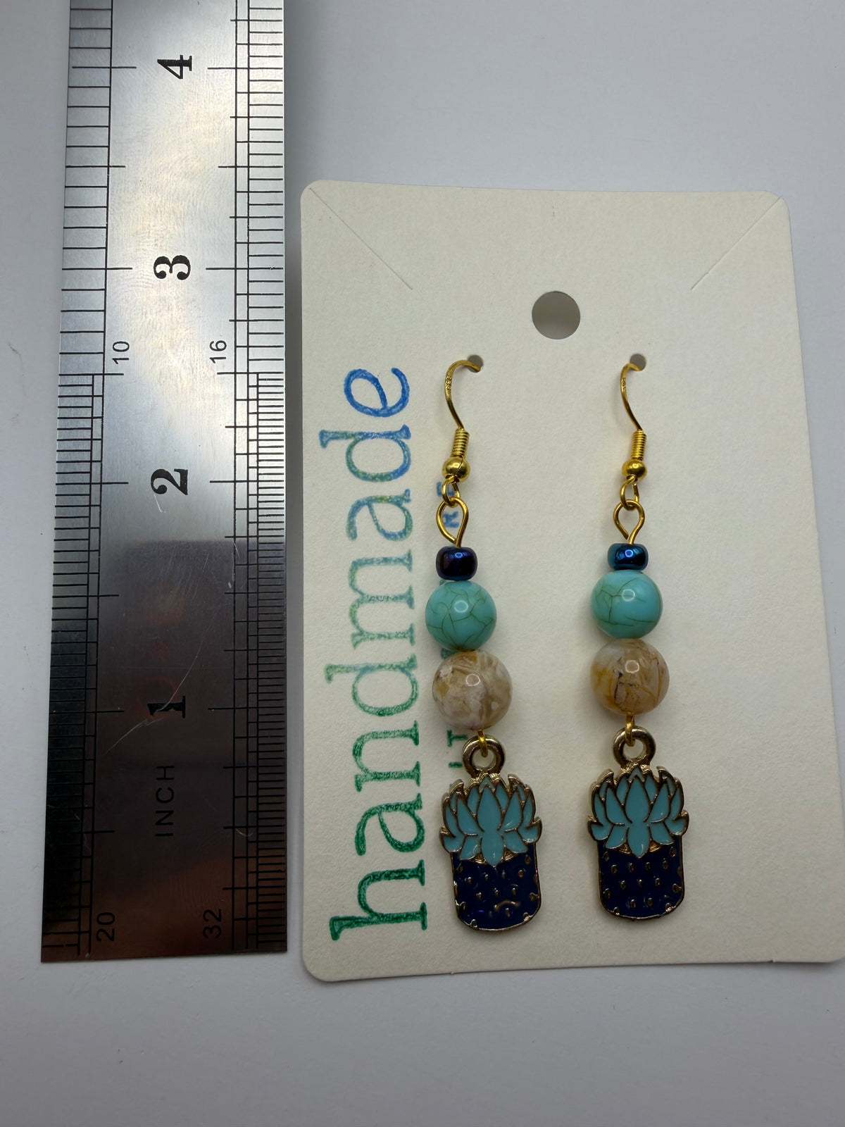 Blue Tone Succulent Plant Beaded Earrings