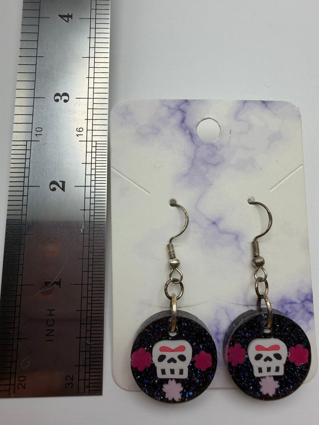 Floral Pink Skelton Round Earrings