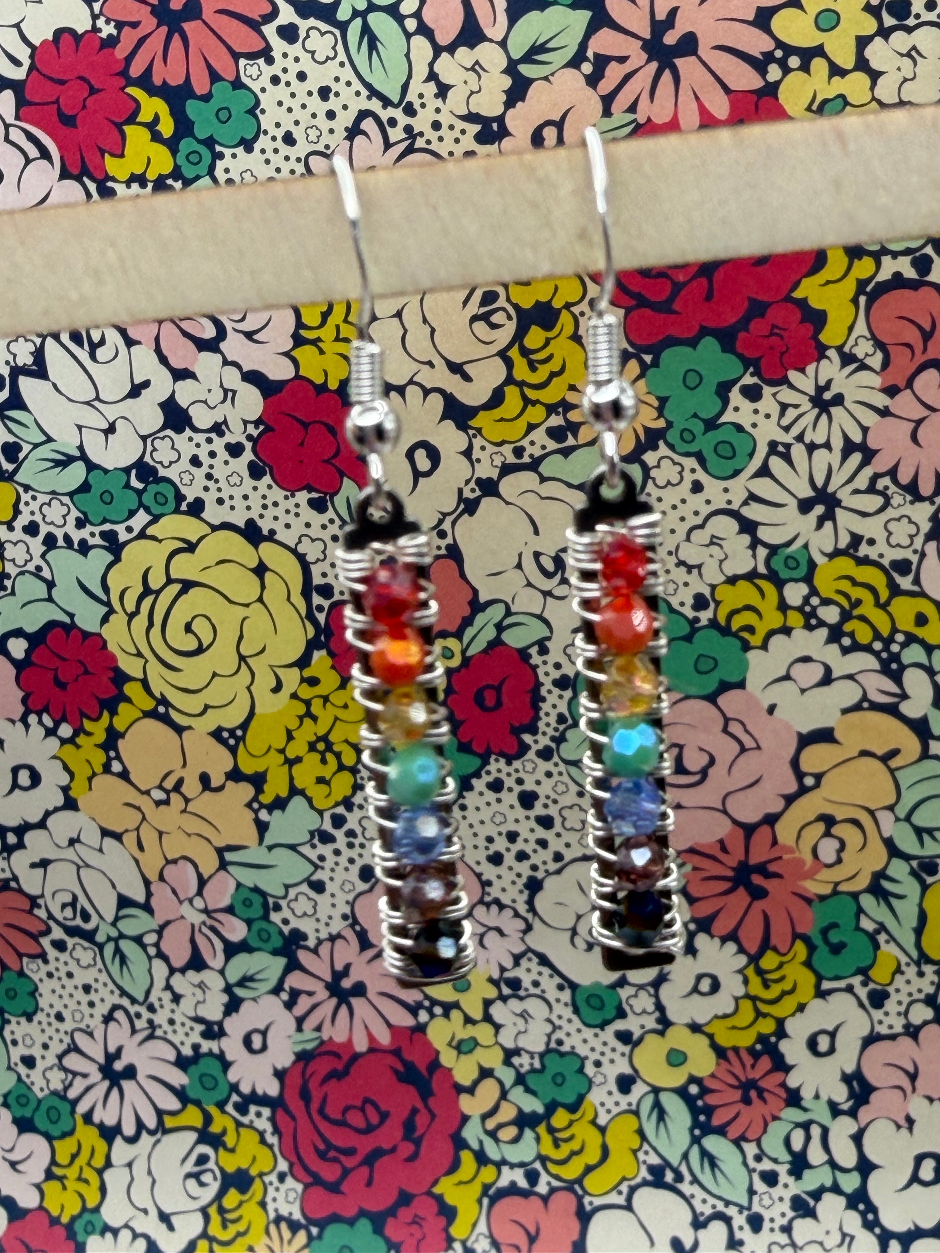 Multicolor Bead Wire Wrapped Necklace and Earring Set