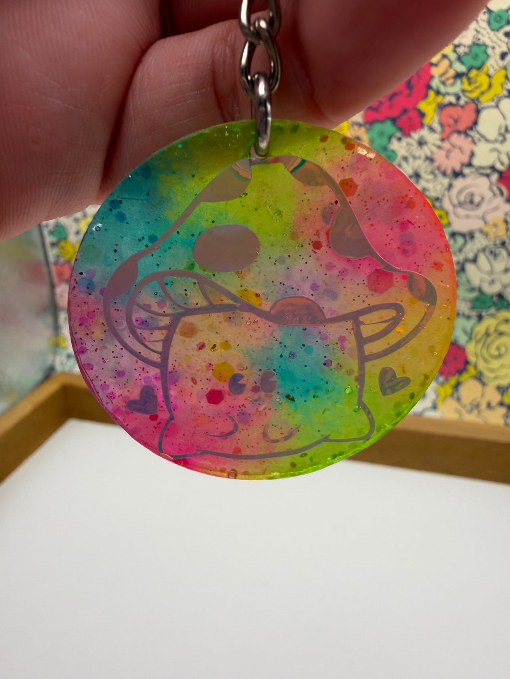 Rainbow Holo Lovey Mushroom Circle Keychain