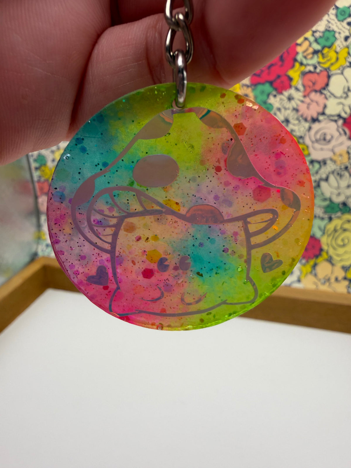 Rainbow Holo Lovey Mushroom Circle Keychain