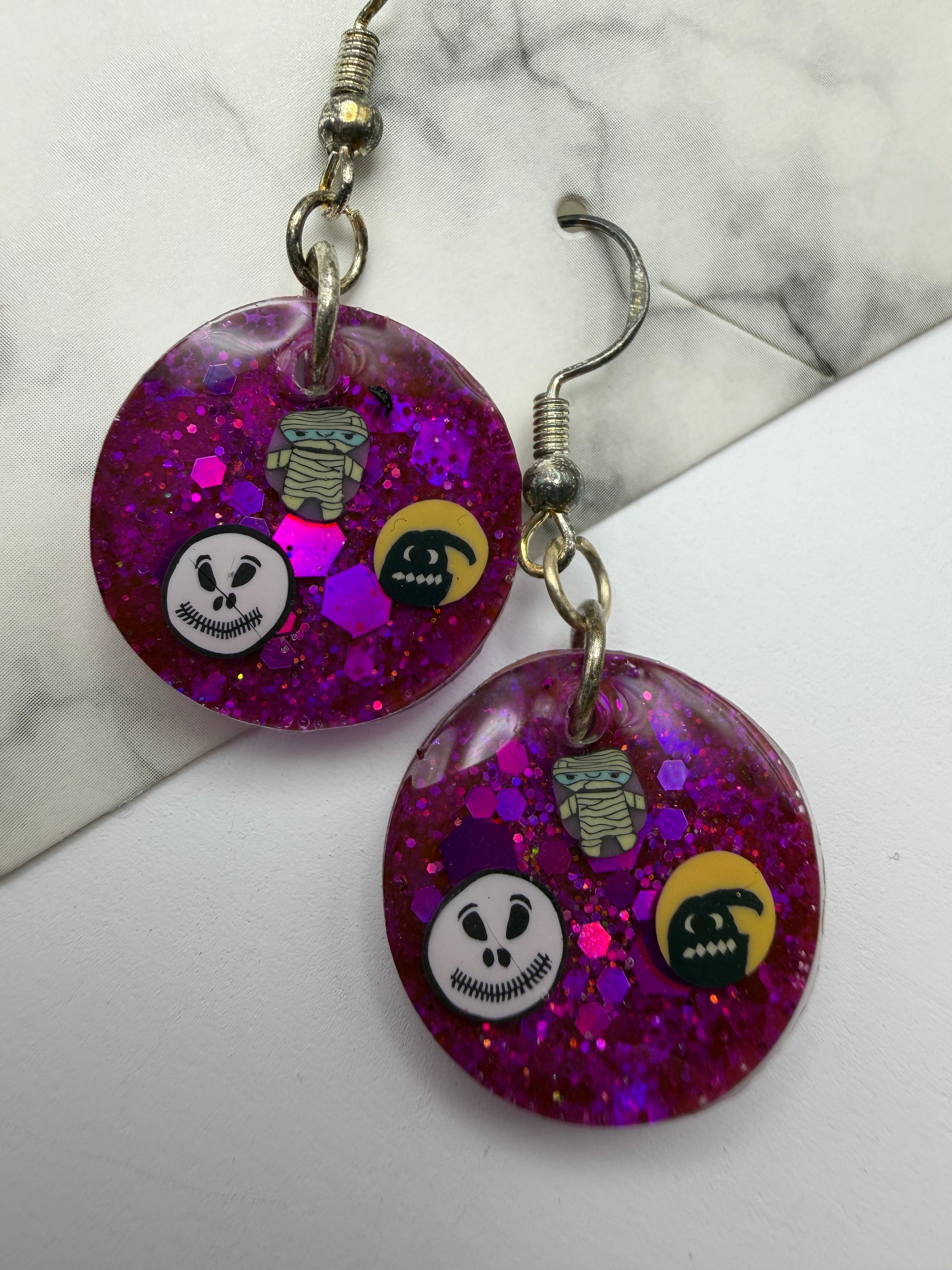 Halloween Character Round Purple Earrings