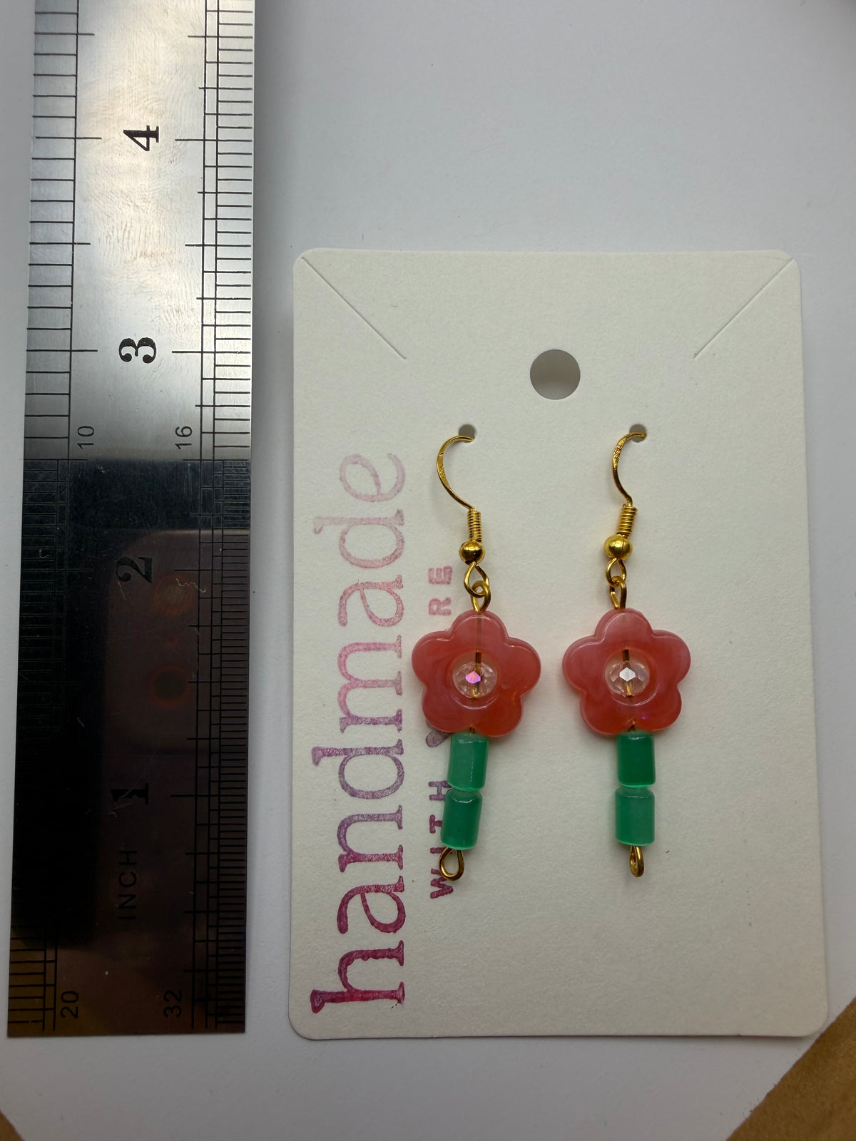 Pink Beaded Flower Earrings