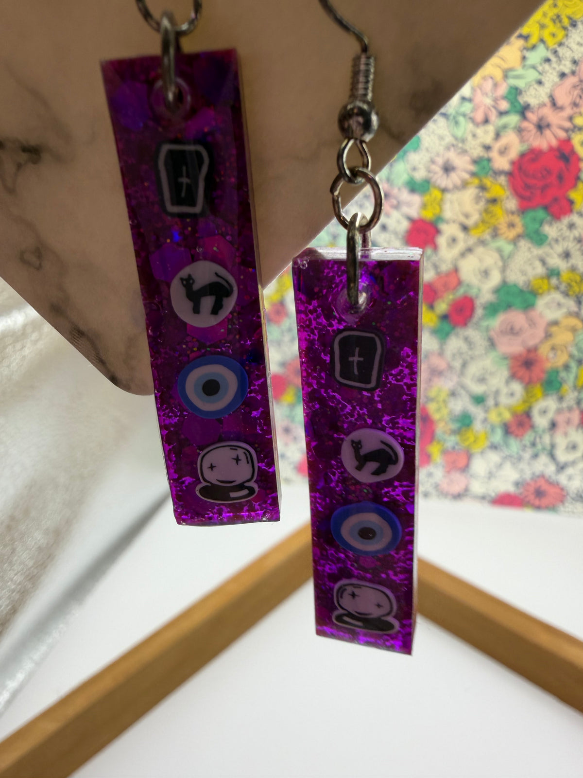 Rectangular Halloween Purple Charm Earrings
