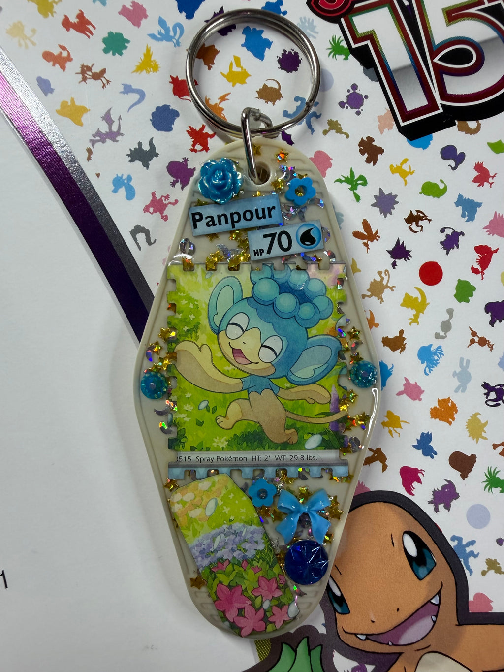 Panpour Pokemon Card Upcycled Keychain