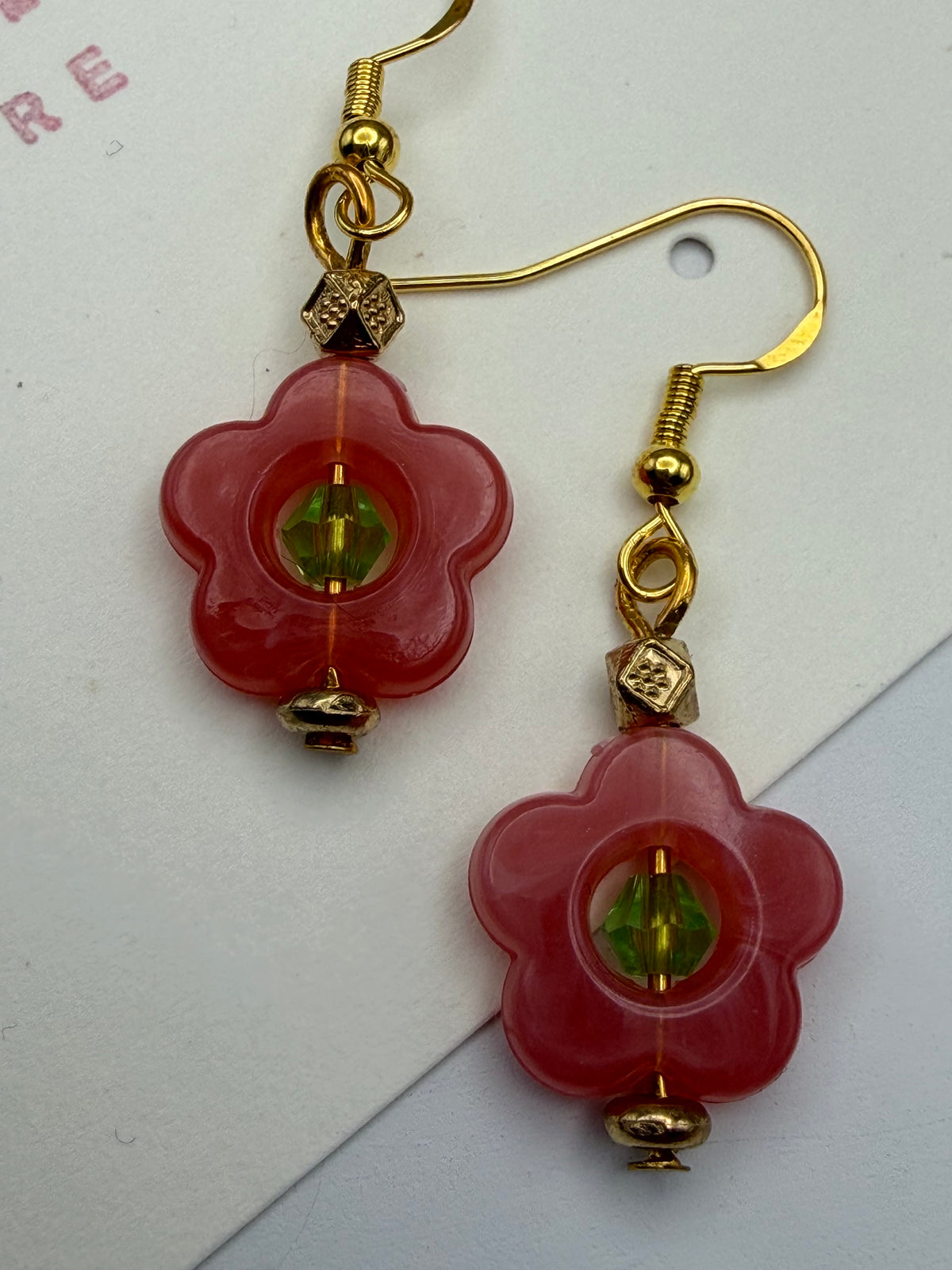 Pink and Green Flower Earrings
