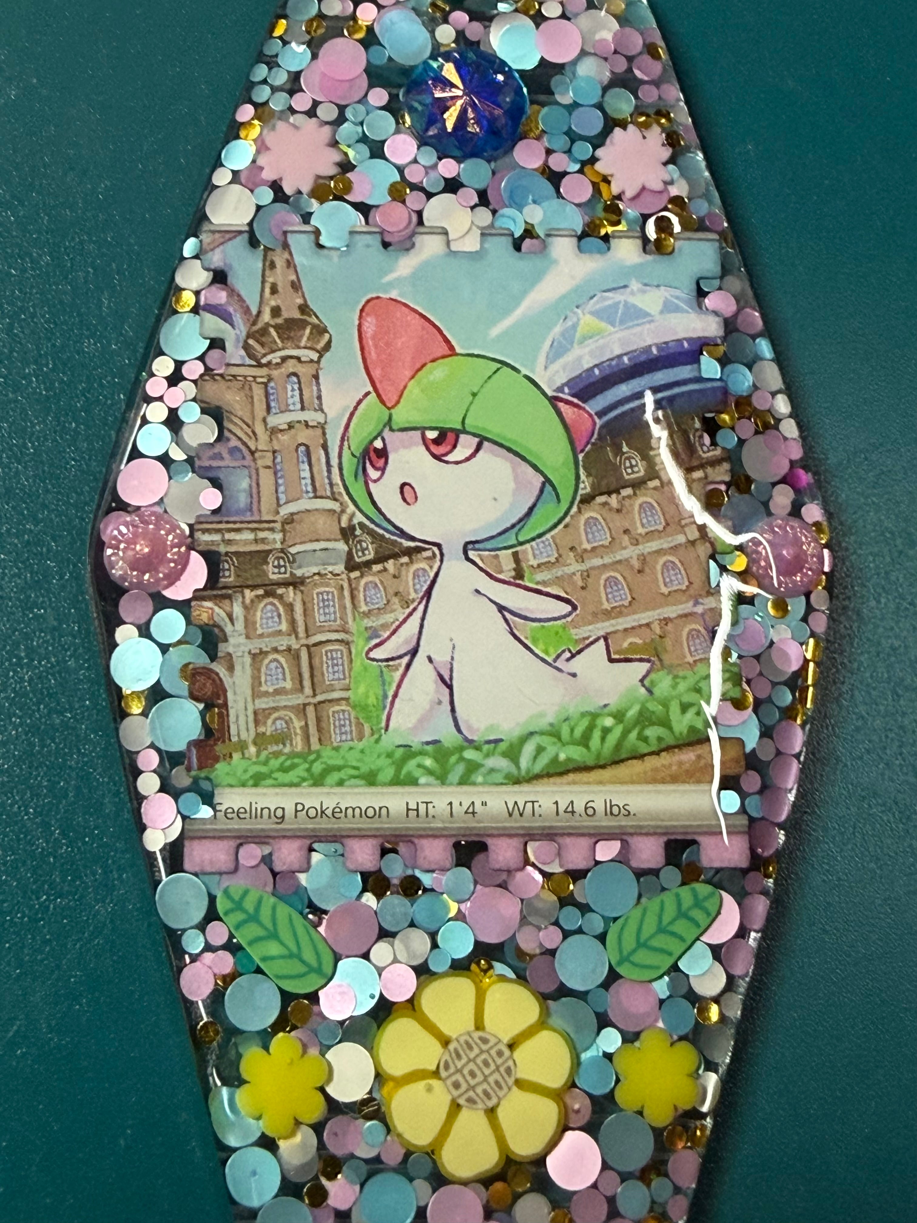 Ralts Pokemon Card Upcycled Keychain