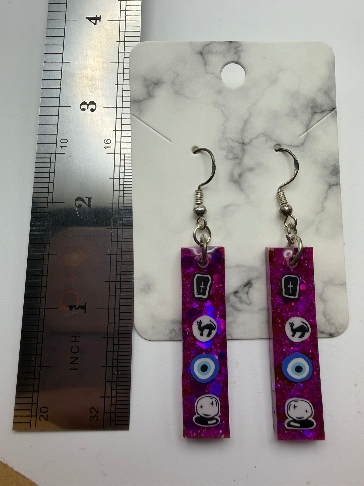Rectangular Halloween Purple Charm Earrings