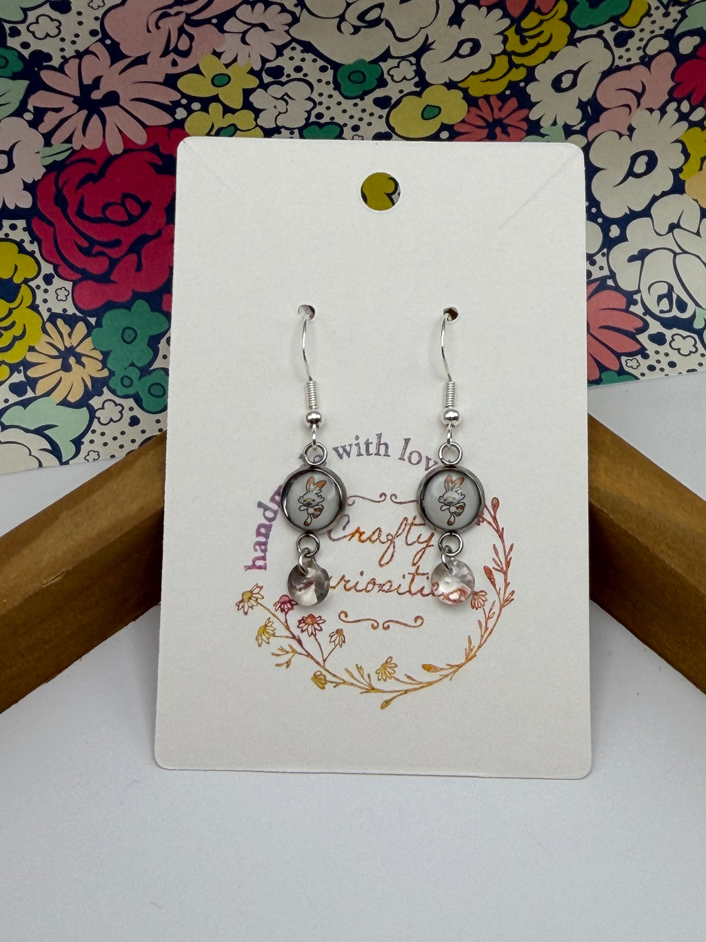 Scorbunny Upcycled Card Earrings