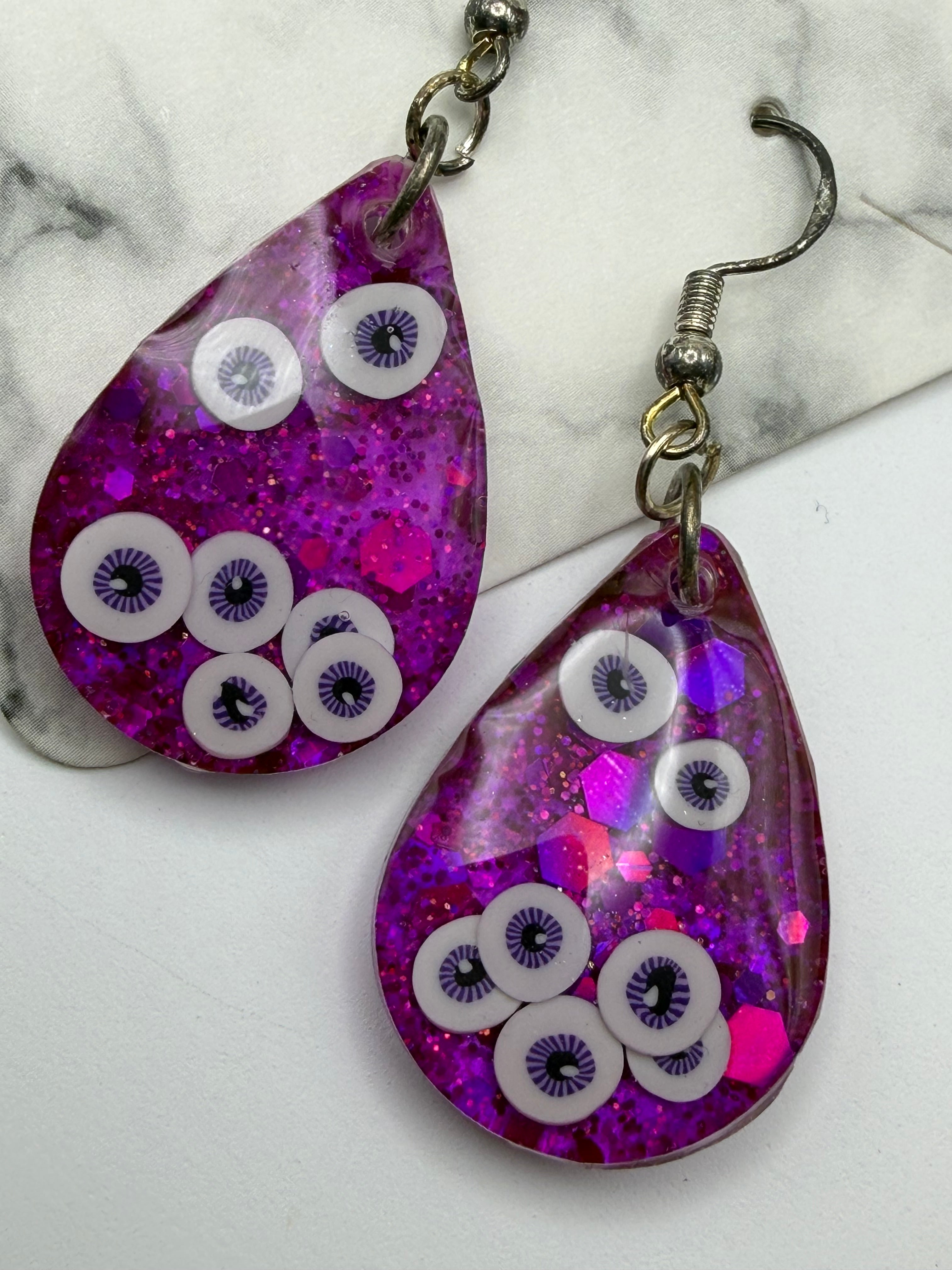 Purple Floating Eyeball Teardrop Earrings