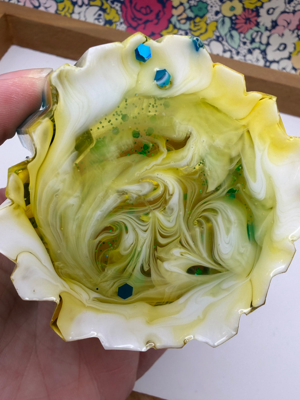 Blue, Yellow, and White Resin Crystal Jewelry/Trinket Dish