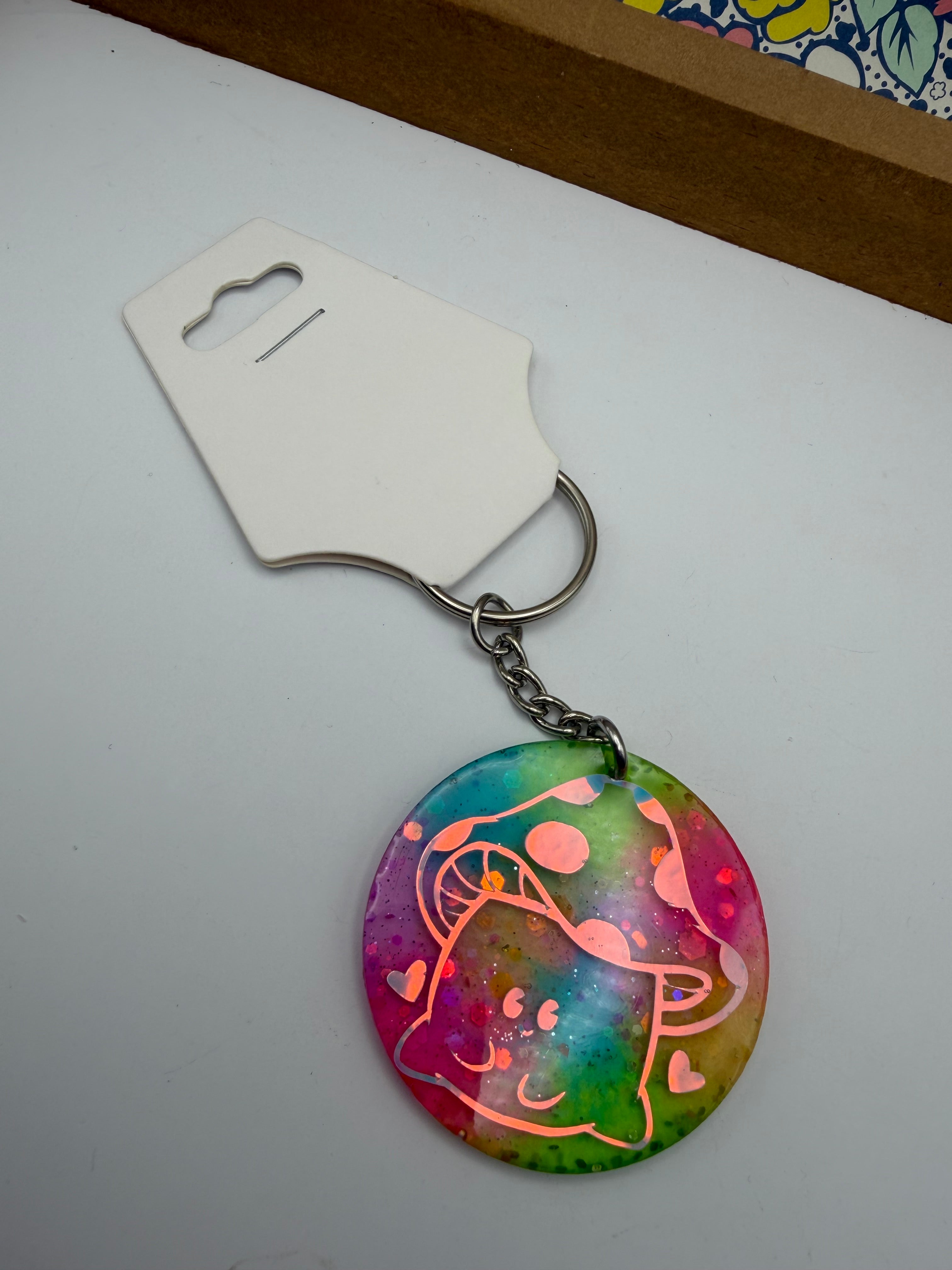 Rainbow Holo Lovey Mushroom Circle Keychain