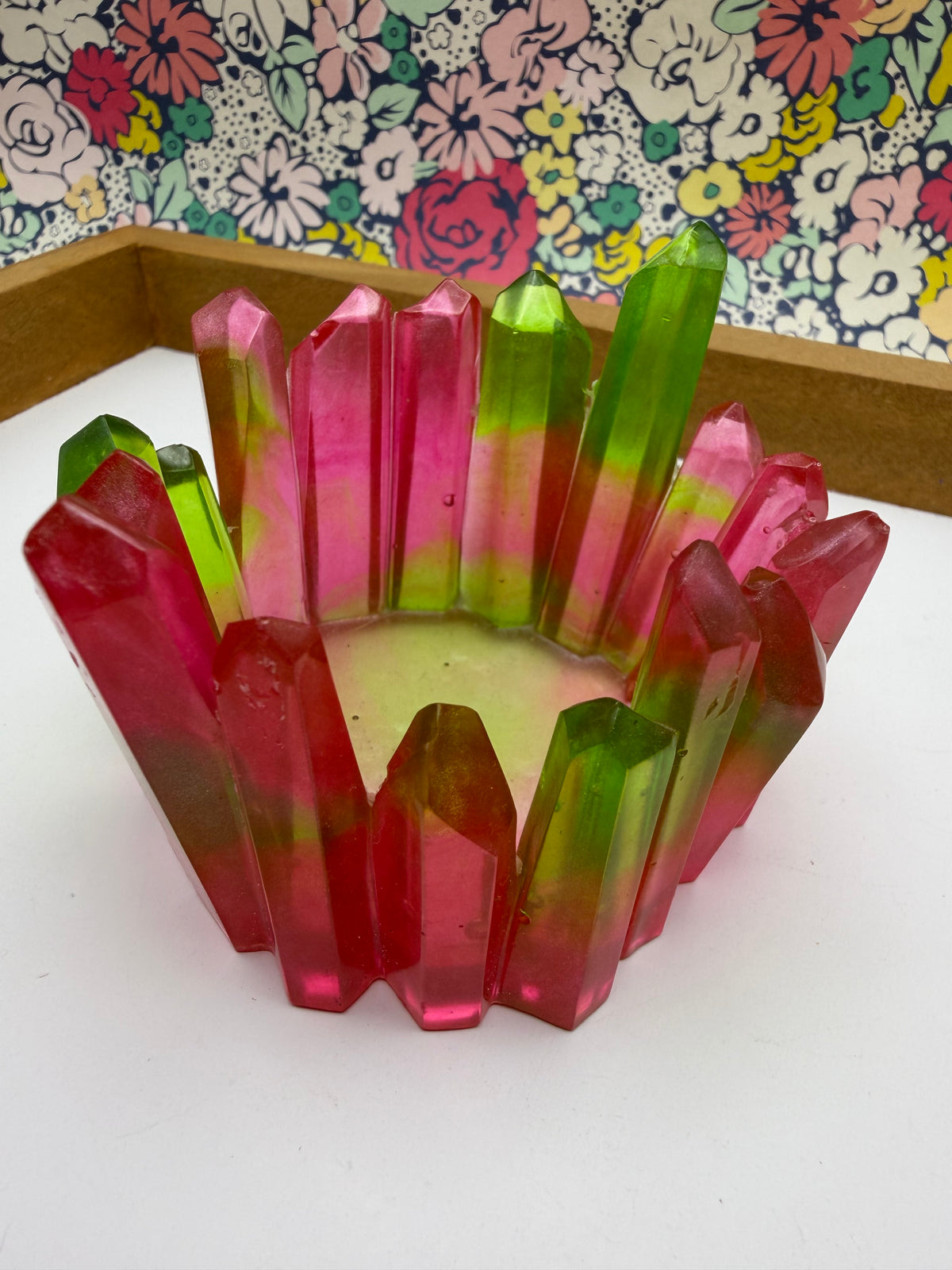 Pink and Green Swirl Resin Crystal Jewelry/Trinket Dish