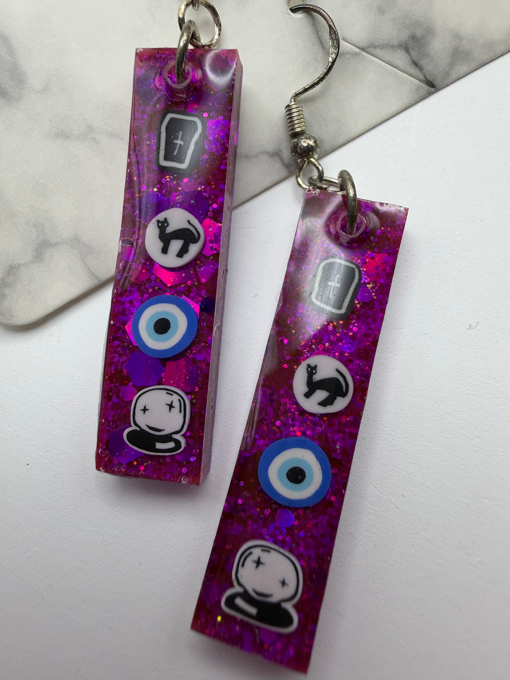 Rectangular Halloween Purple Charm Earrings