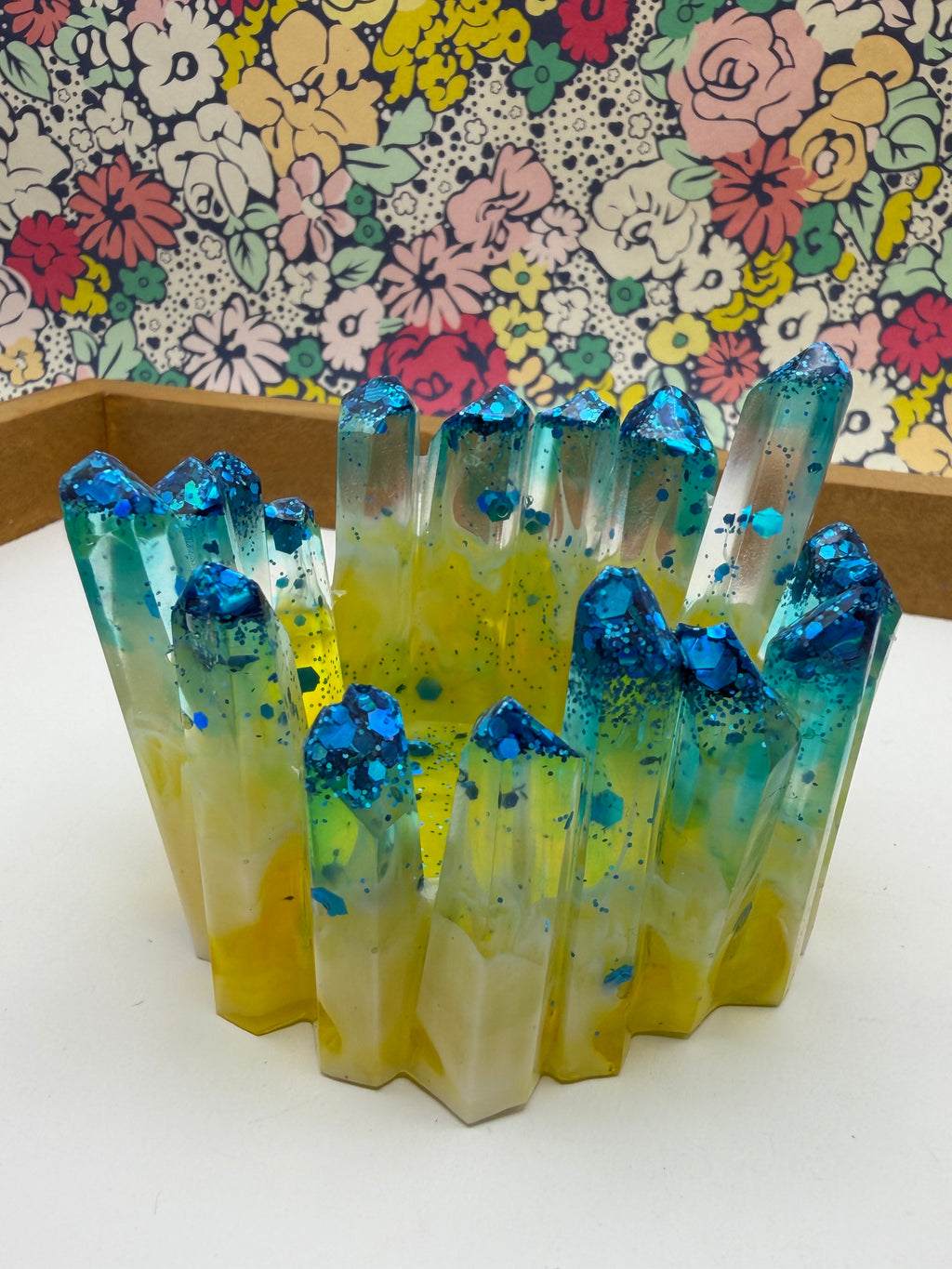 Blue, Yellow, and White Resin Crystal Jewelry/Trinket Dish