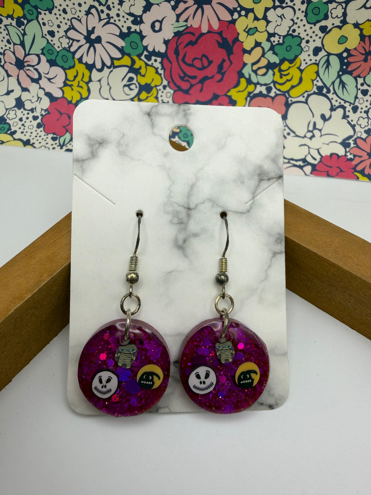 Halloween Character Round Purple Earrings