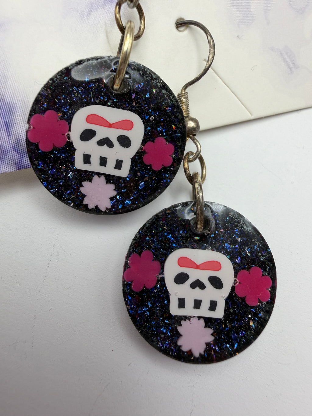 Floral Pink Skelton Round Earrings