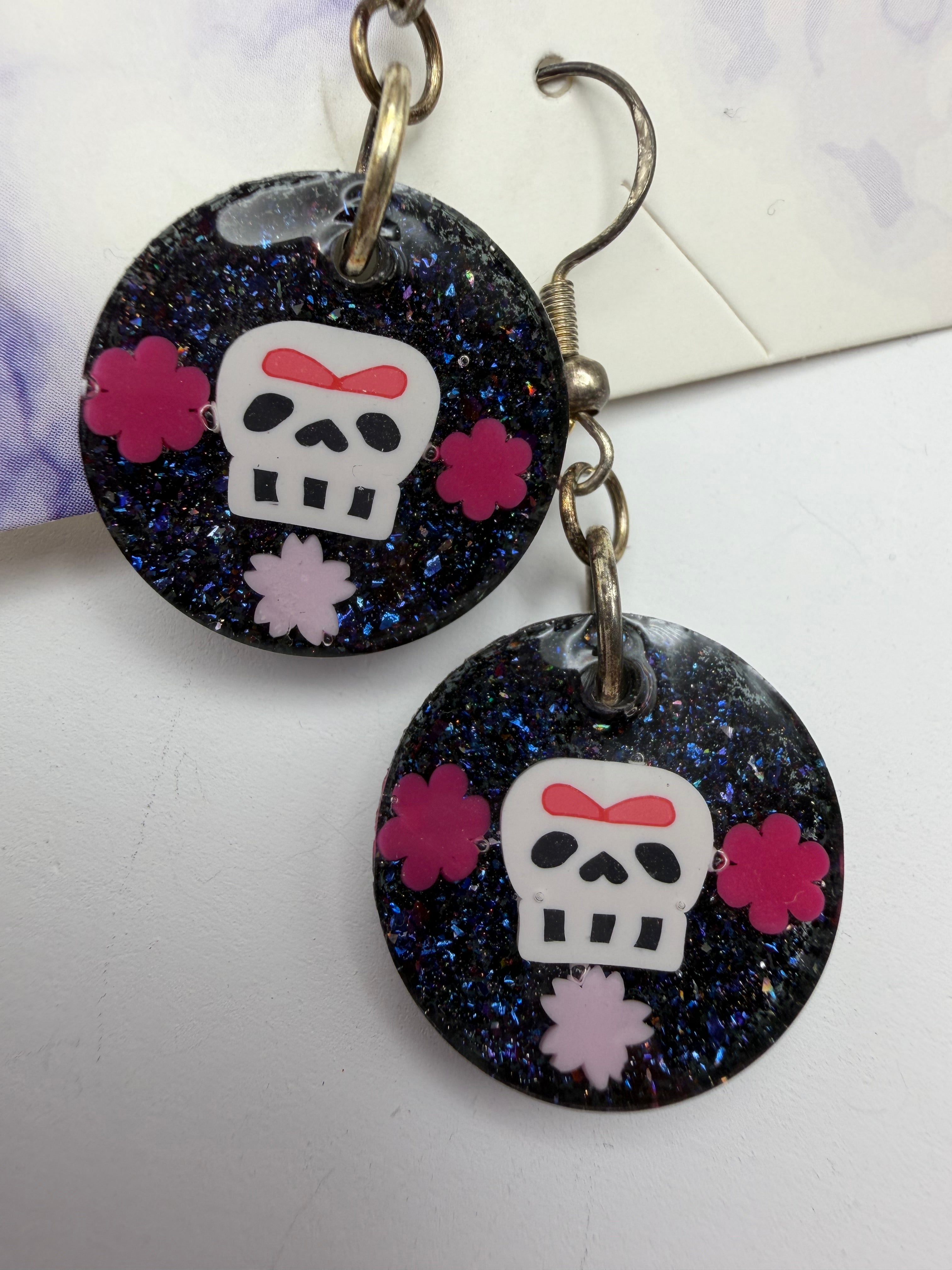 Floral Pink Skelton Round Earrings