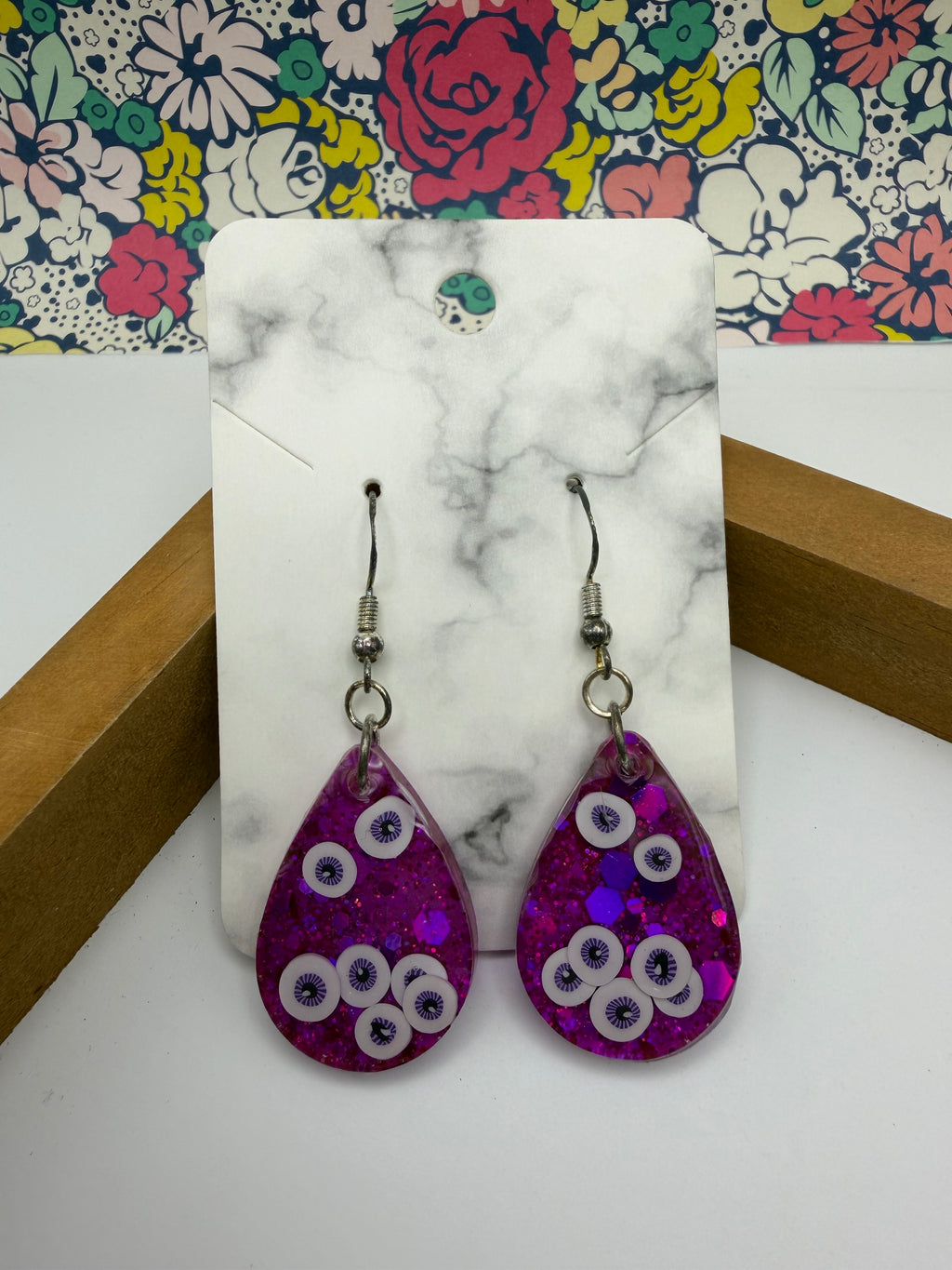 Purple Floating Eyeball Teardrop Earrings