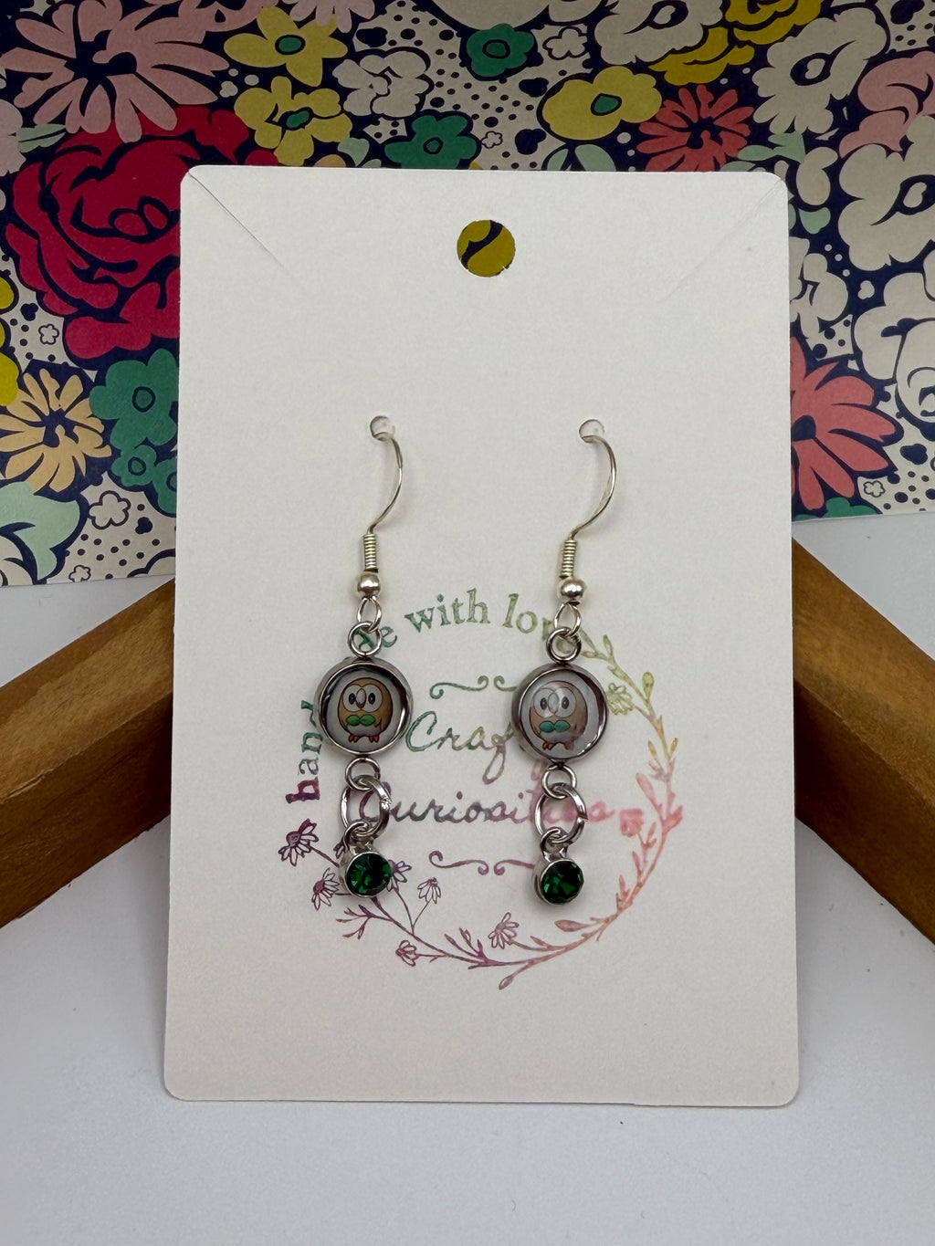 Rowlet Upcycled Card Earrings