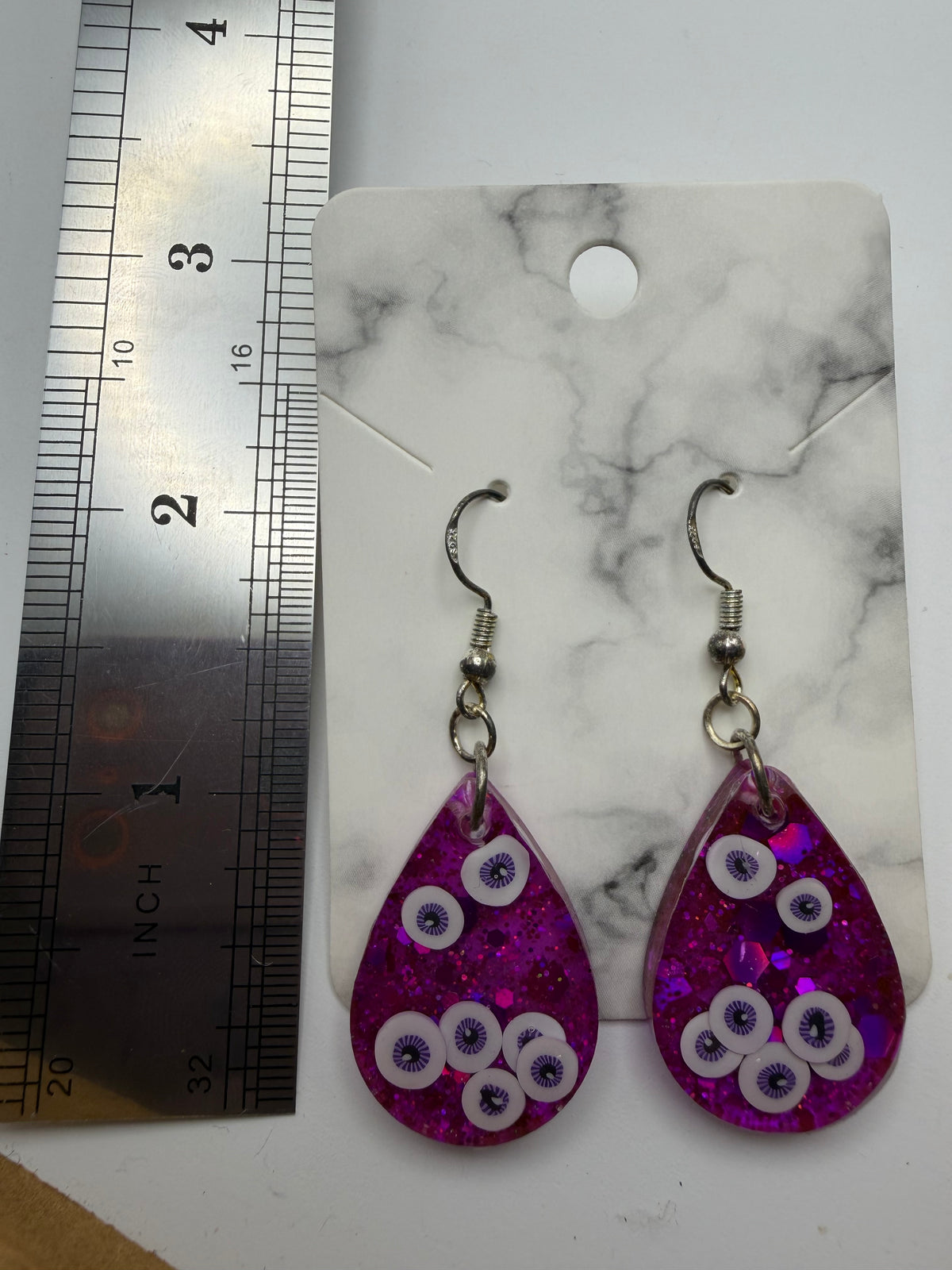 Purple Floating Eyeball Teardrop Earrings