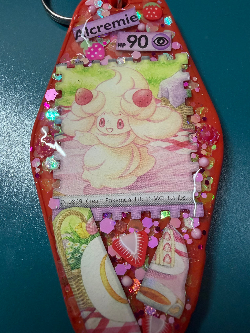 Alcremie Pokemon Card Upcycled Keychain
