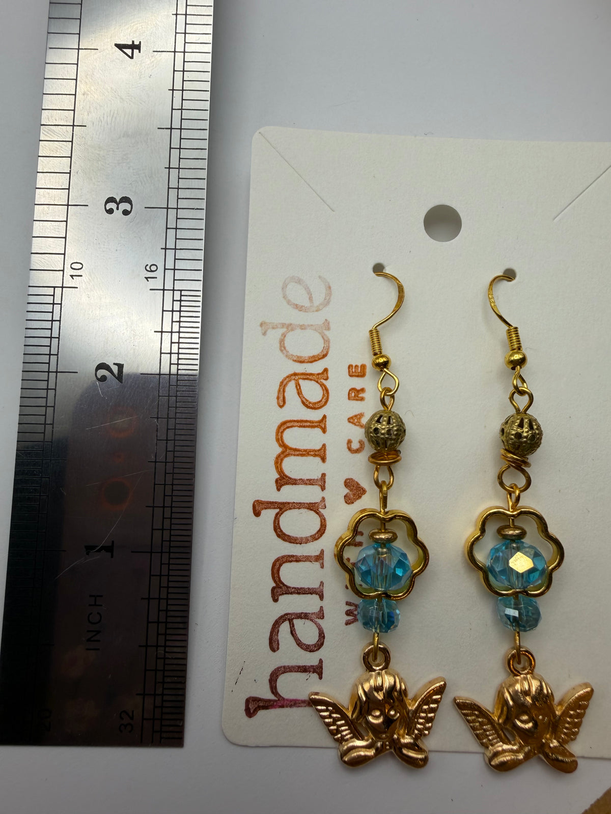 Blue and Gold Angel Earrings