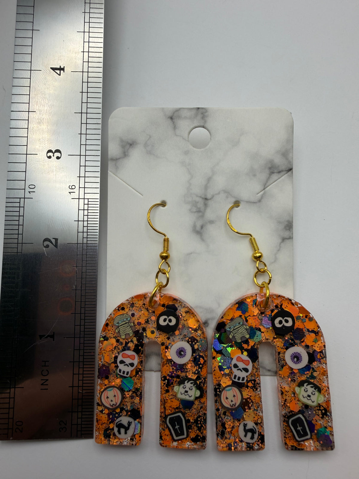 Orange and Black Halloween Arch Charm Earrings
