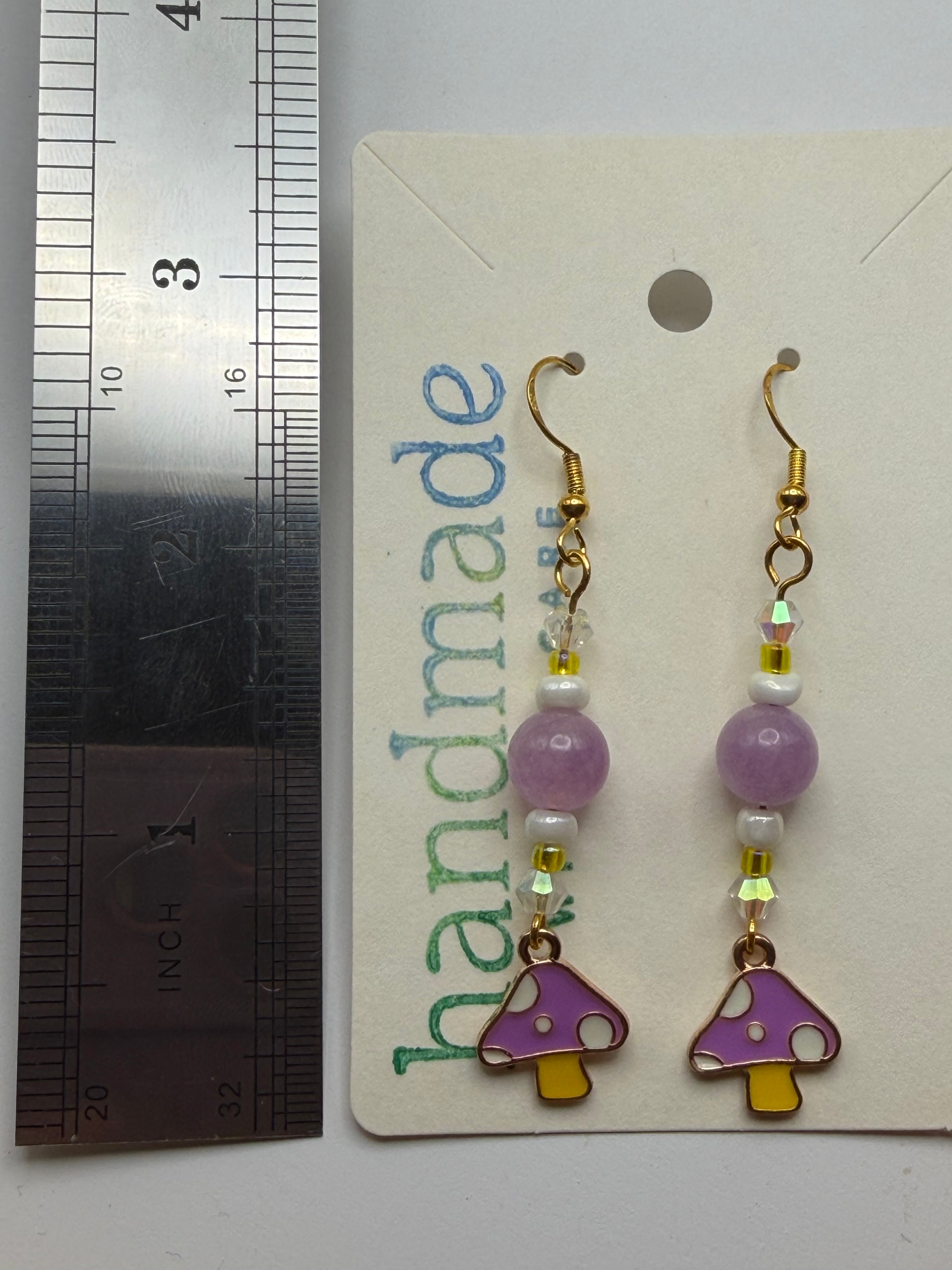 Purple Mushroom Beaded Earrings