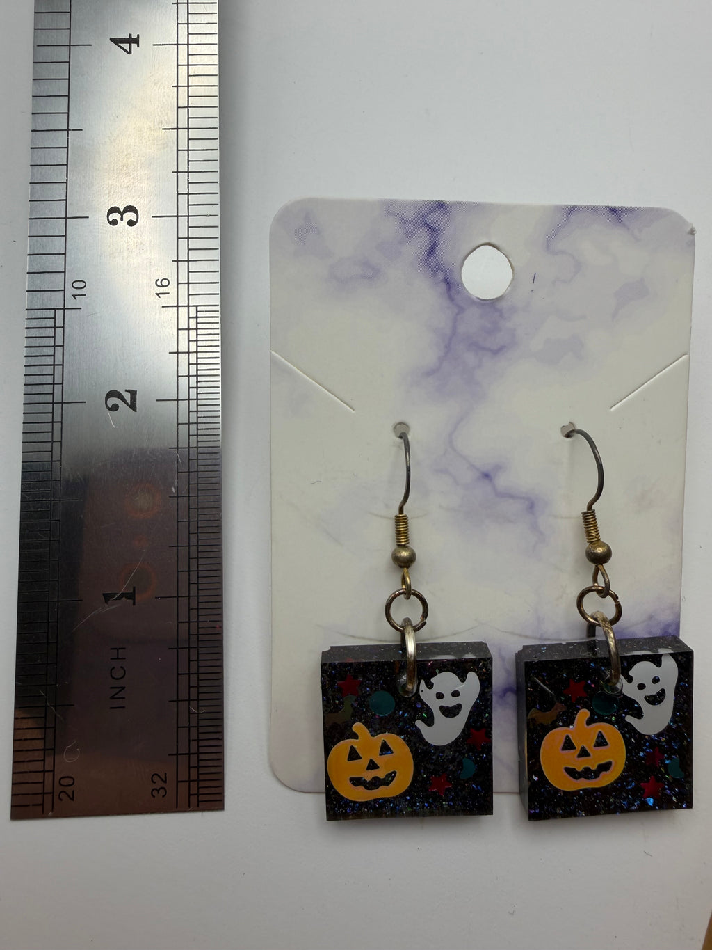 Ghost and Pumpkin Square Halloween Earrings